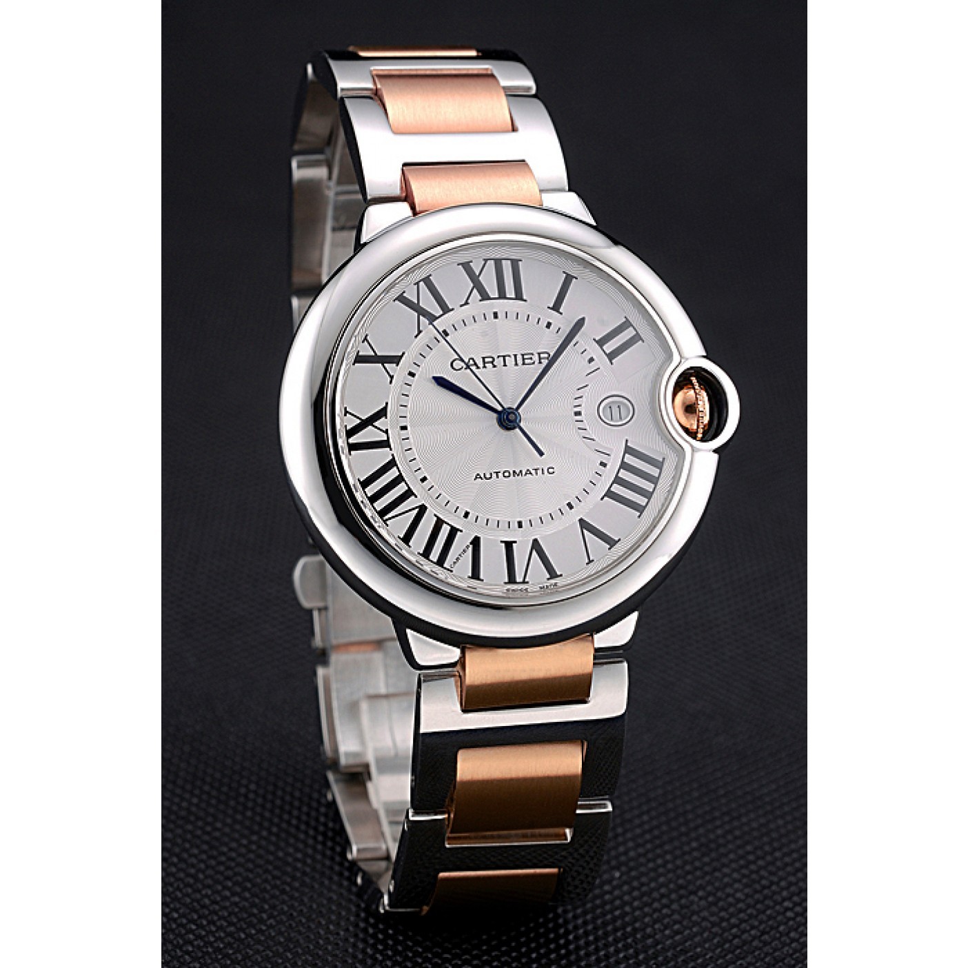 MiroTime Swiss Cartier Ballon Bleu 42mm Silver Dial Stainless Steel Case Two Tone Rose Gold Bracelet 622875