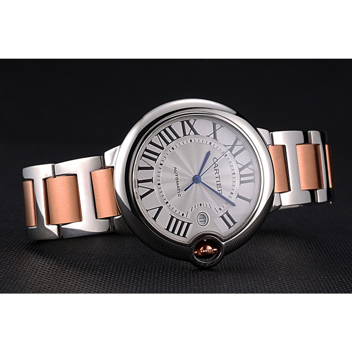MiroTime Swiss Cartier Ballon Bleu 42mm Silver Dial Stainless Steel Case Two Tone Rose Gold Bracelet 622875