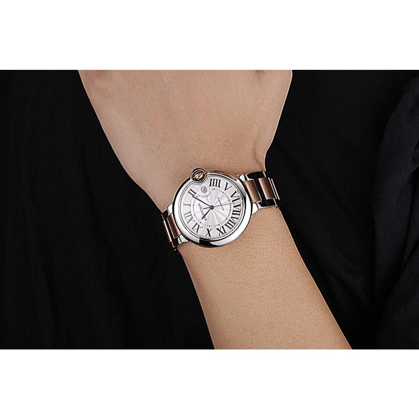 MiroTime Swiss Cartier Ballon Bleu 42mm Silver Dial Stainless Steel Case Two Tone Rose Gold Bracelet 622875