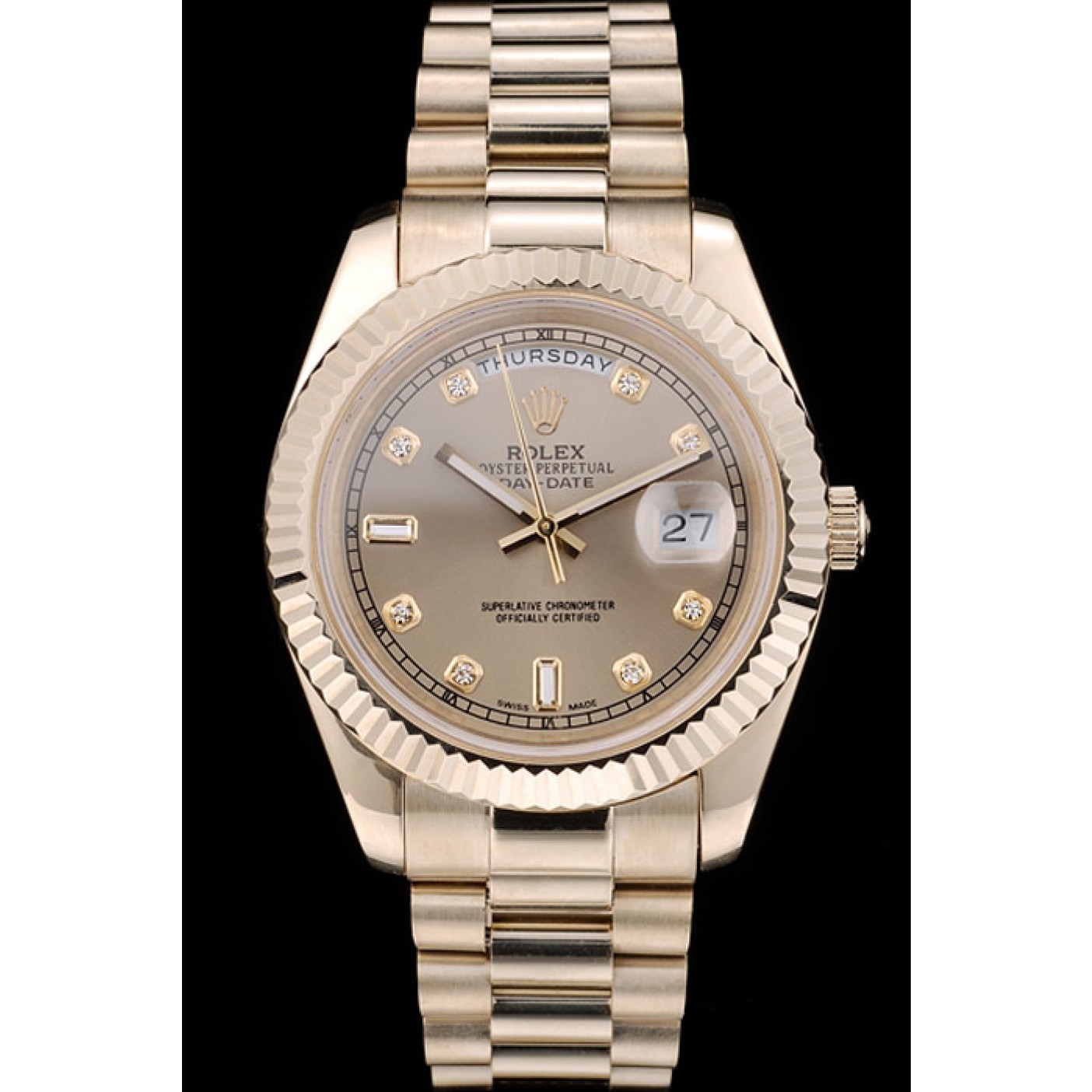 MiroTime Rolex DayDate Gold Stainless Steel Ribbed Bezel Goldish Dial 41979