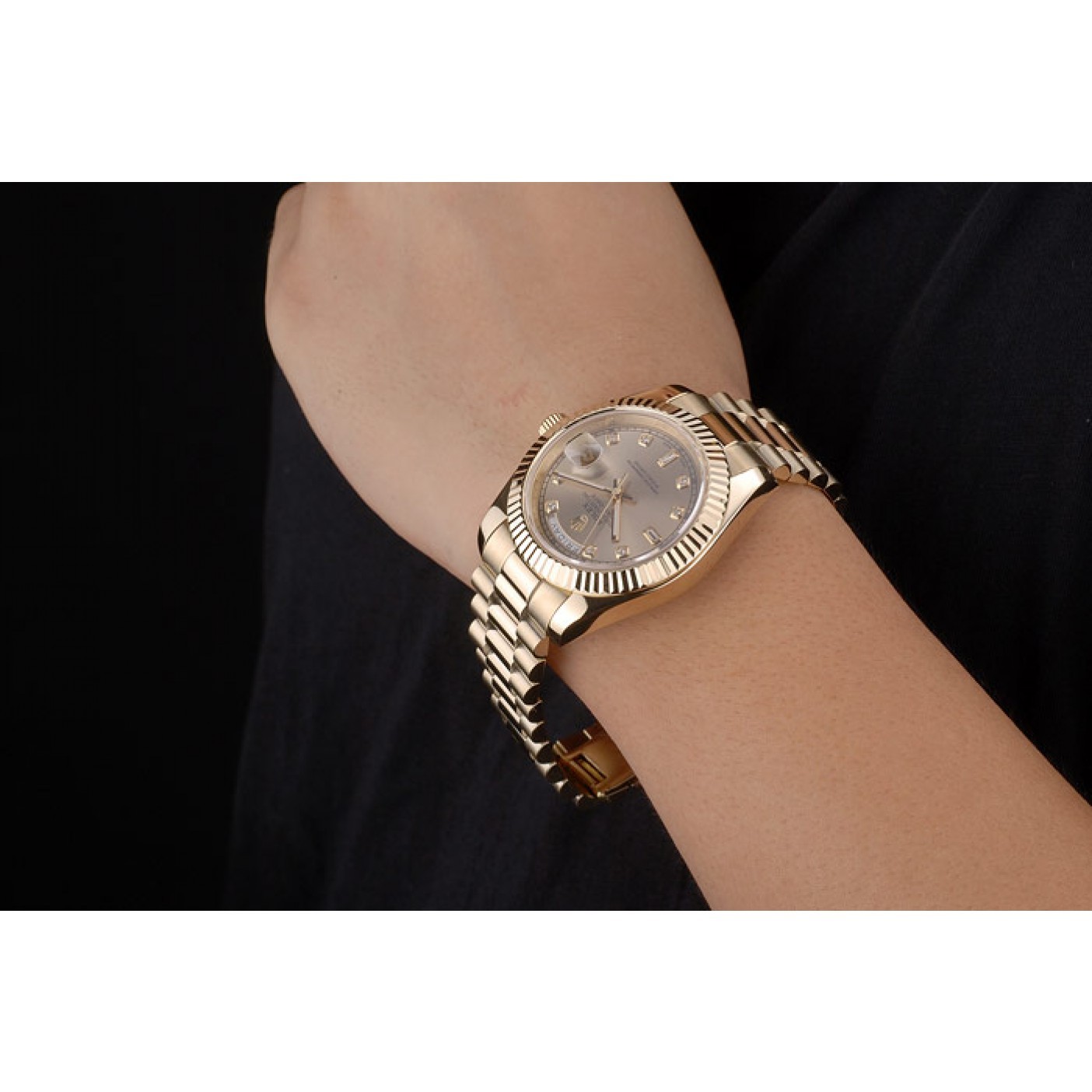 MiroTime Rolex DayDate Gold Stainless Steel Ribbed Bezel Goldish Dial 41979