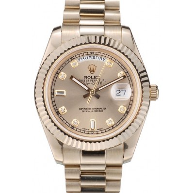 MiroTime Rolex DayDate Gold Stainless Steel Ribbed Bezel Goldish Dial 41979