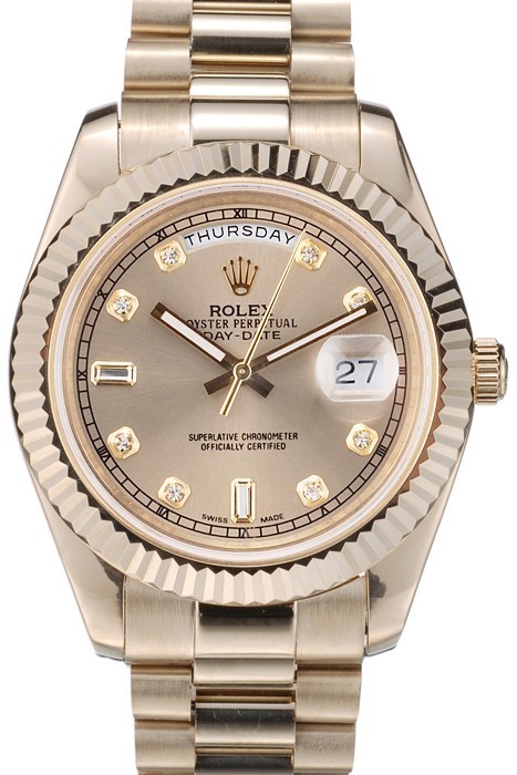MiroTime Rolex DayDate Gold Stainless Steel Ribbed Bezel Goldish Dial 41979