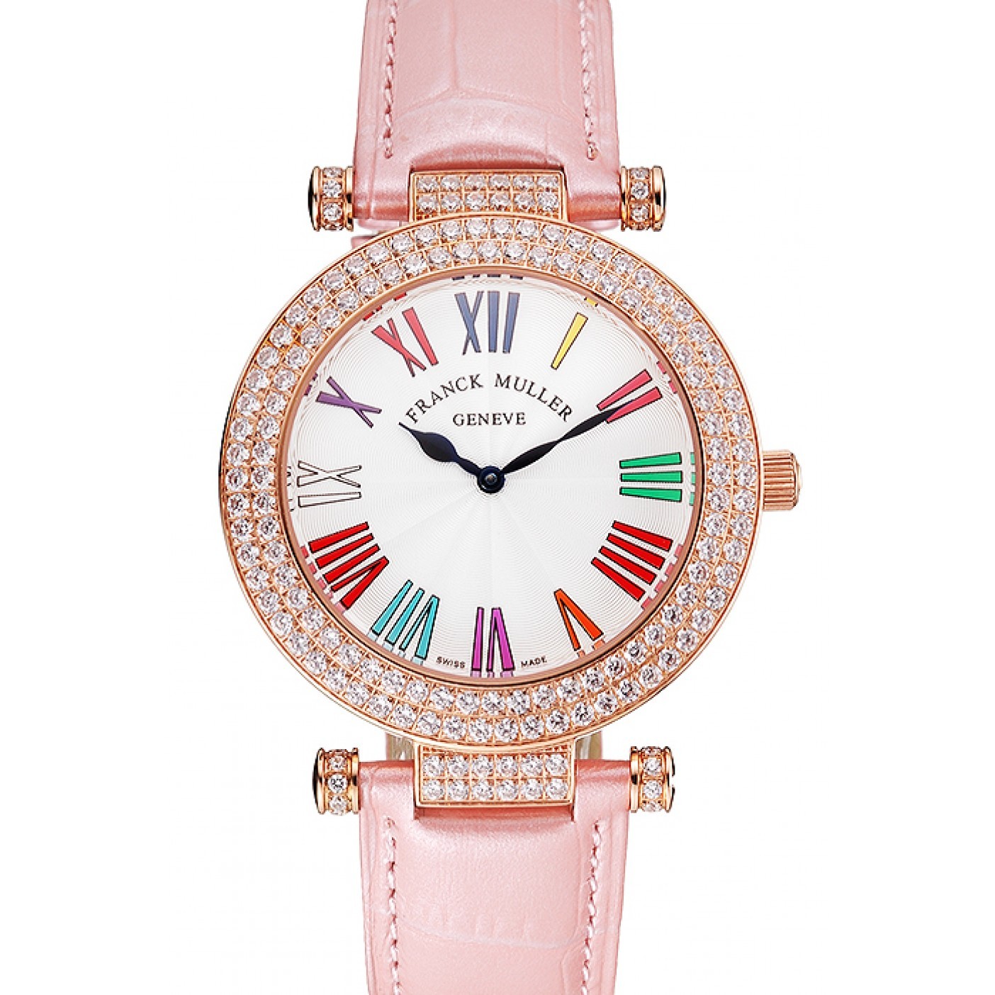 MiroTime Franck Muller Double Mistery Ronde White Dial Rose Gold Case Light Pink Leather Strap