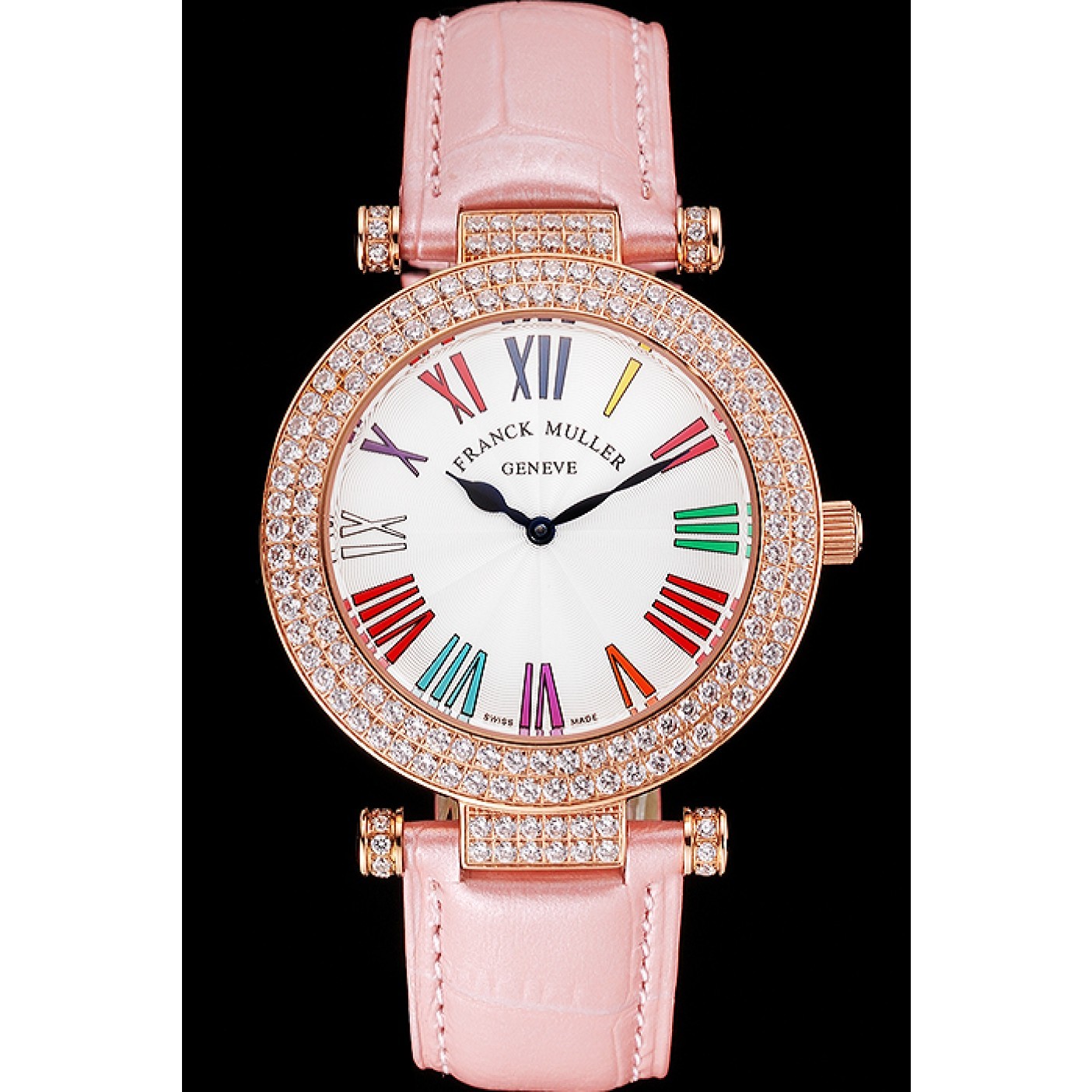 MiroTime Franck Muller Double Mistery Ronde White Dial Rose Gold Case Light Pink Leather Strap
