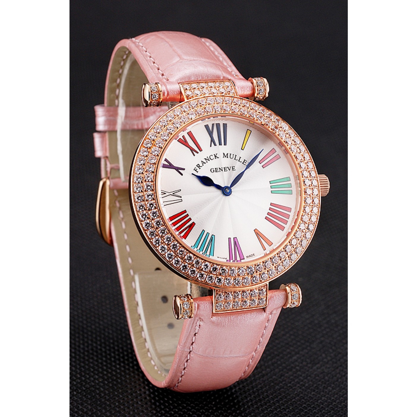 MiroTime Franck Muller Double Mistery Ronde White Dial Rose Gold Case Light Pink Leather Strap