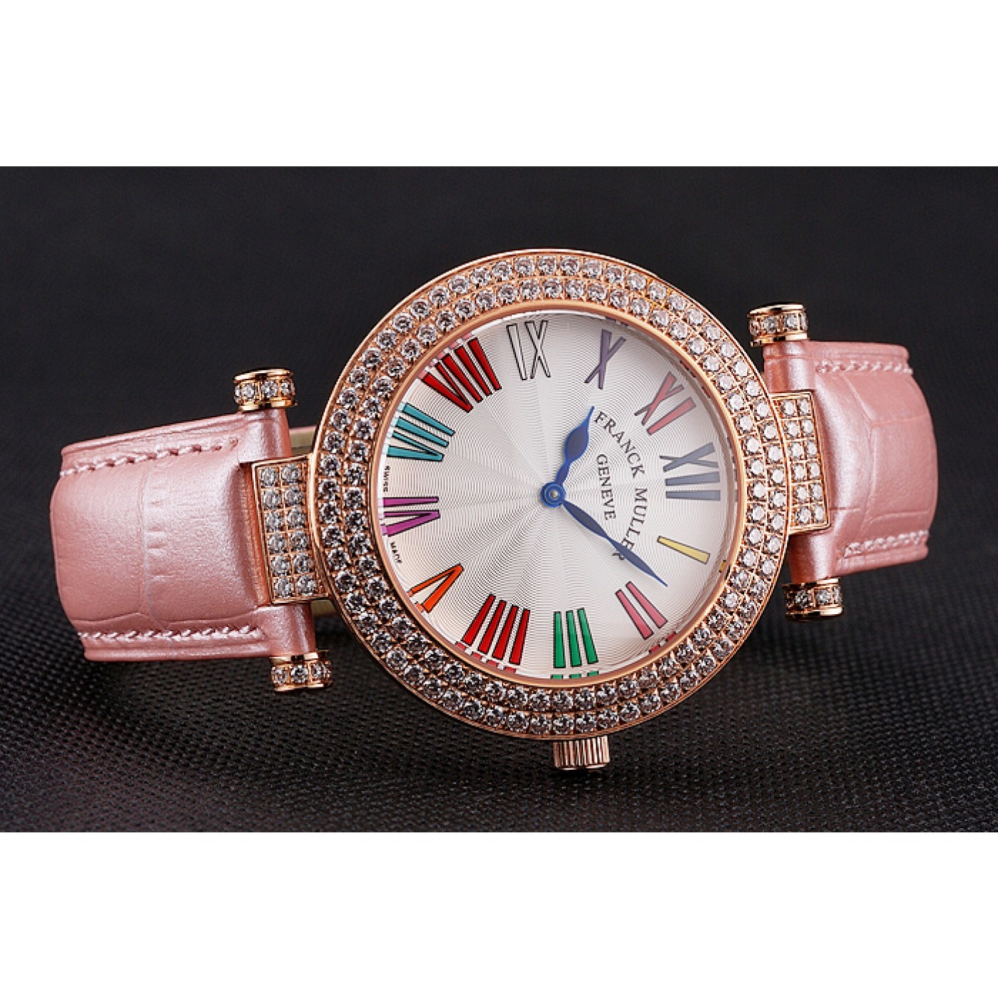 MiroTime Franck Muller Double Mistery Ronde White Dial Rose Gold Case Light Pink Leather Strap