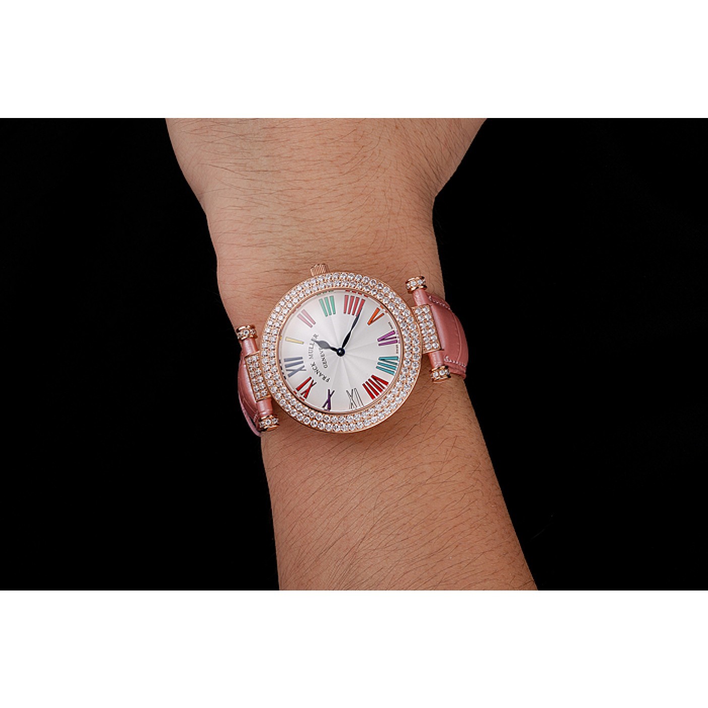MiroTime Franck Muller Double Mistery Ronde White Dial Rose Gold Case Light Pink Leather Strap