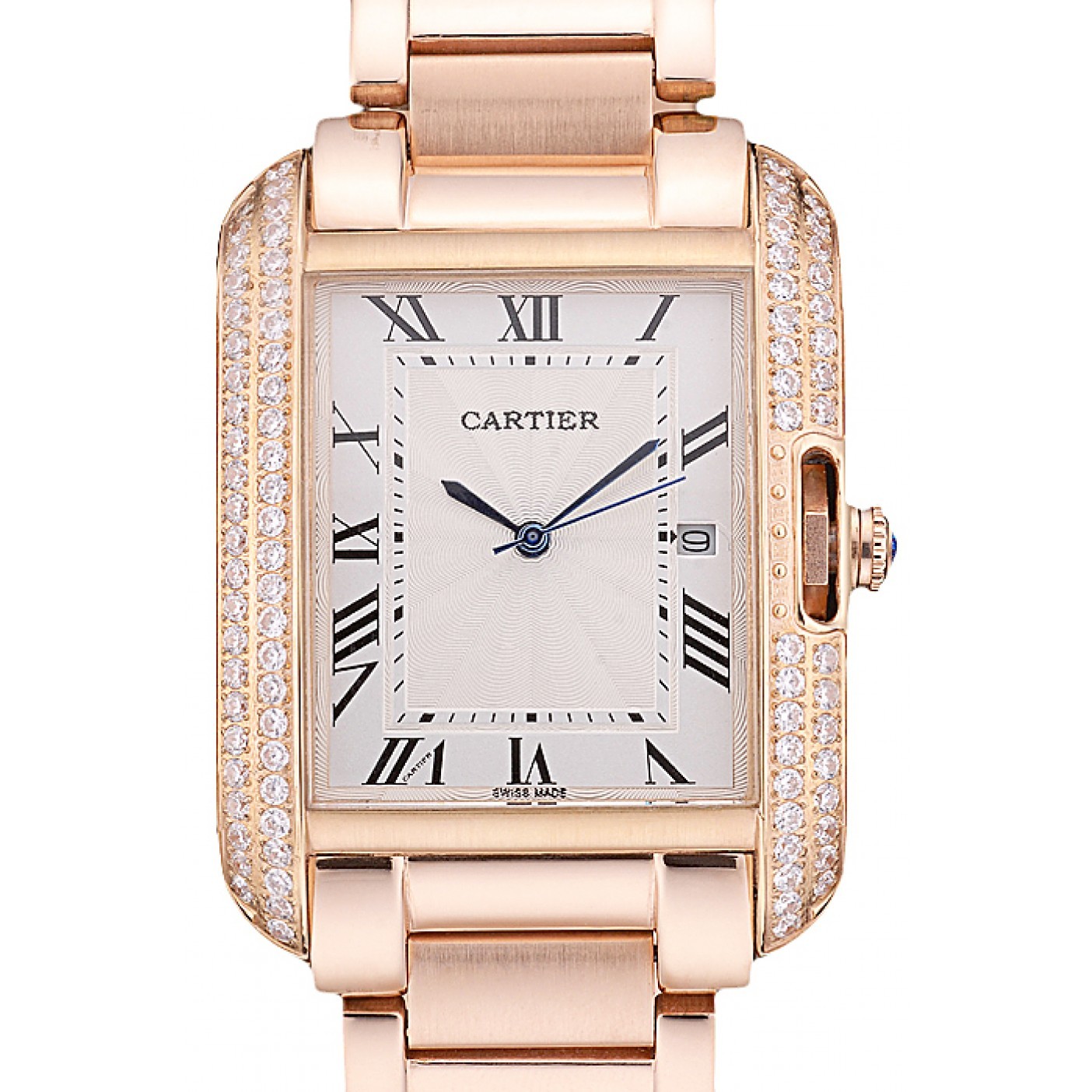 MiroTime Cartier Tank Anglaise 36mm White Dial Diamonds Rose Gold Case Rose Gold Bracelet