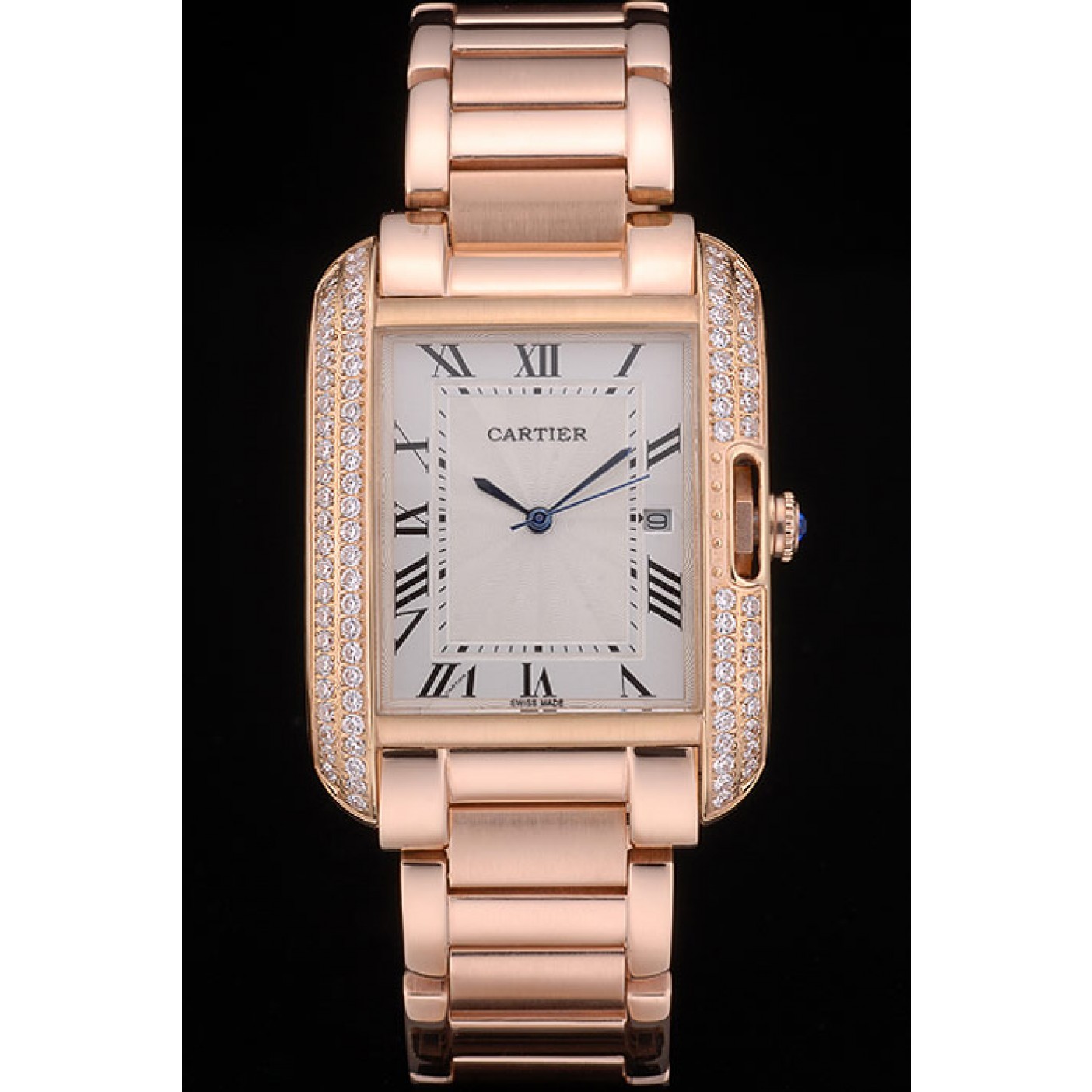 MiroTime Cartier Tank Anglaise 36mm White Dial Diamonds Rose Gold Case Rose Gold Bracelet