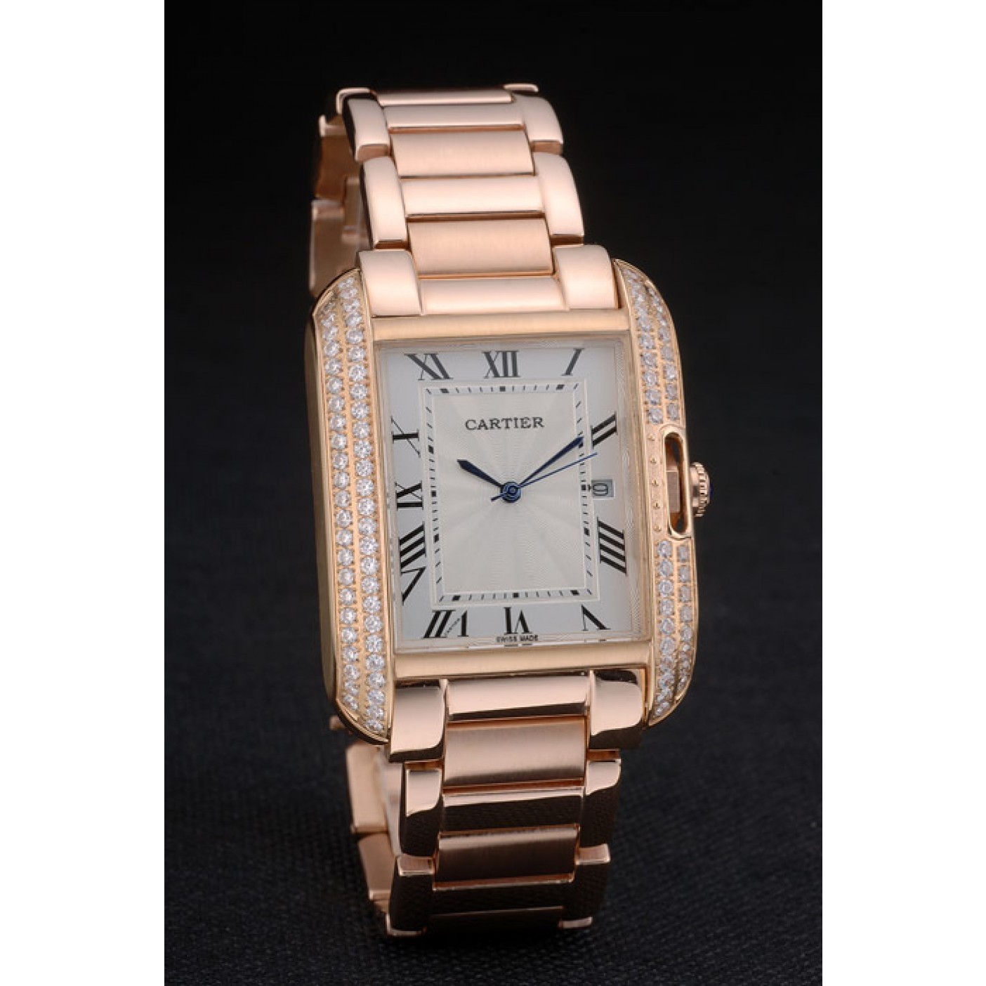 MiroTime Cartier Tank Anglaise 36mm White Dial Diamonds Rose Gold Case Rose Gold Bracelet