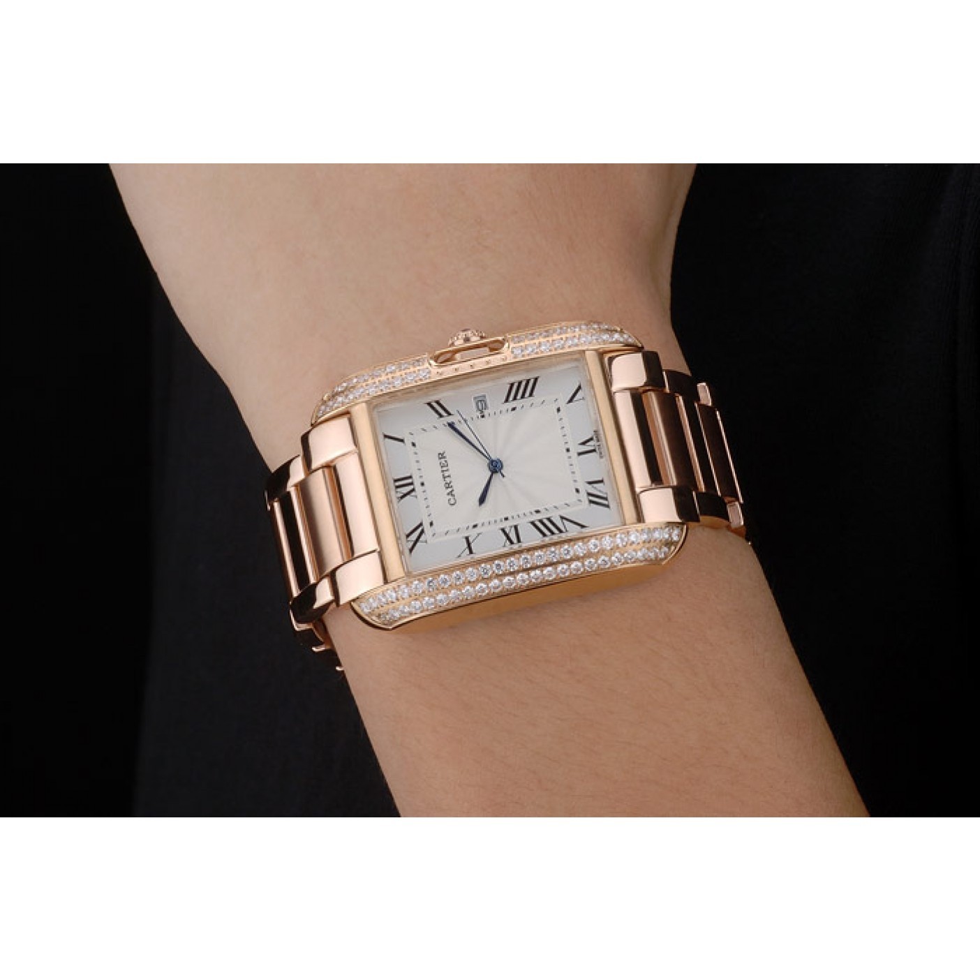 MiroTime Cartier Tank Anglaise 36mm White Dial Diamonds Rose Gold Case Rose Gold Bracelet