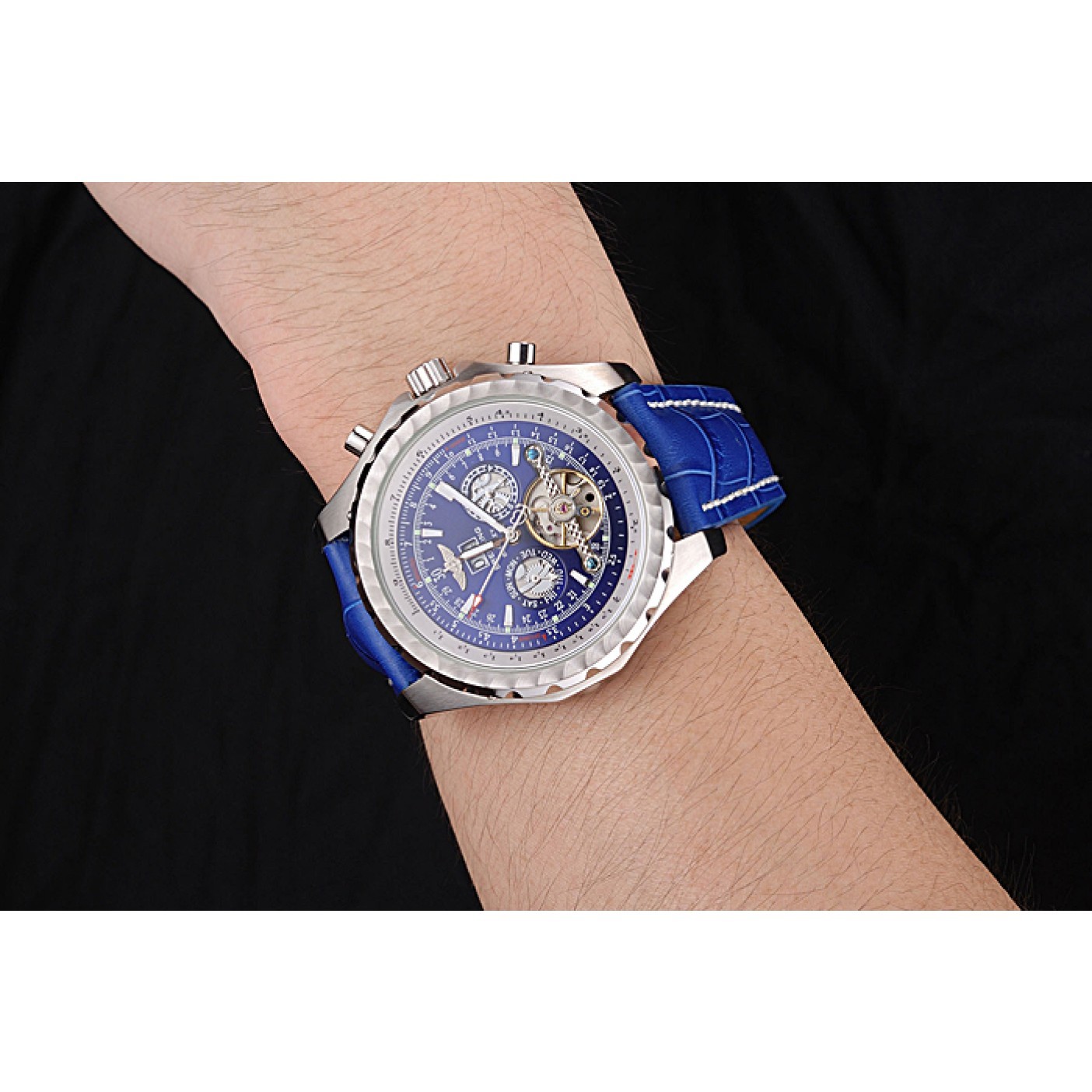 MiroTime Breitling Bentley Mulliner Tourbillon Blue Dial Stainless Steel Case Blue Leather Strap 622726