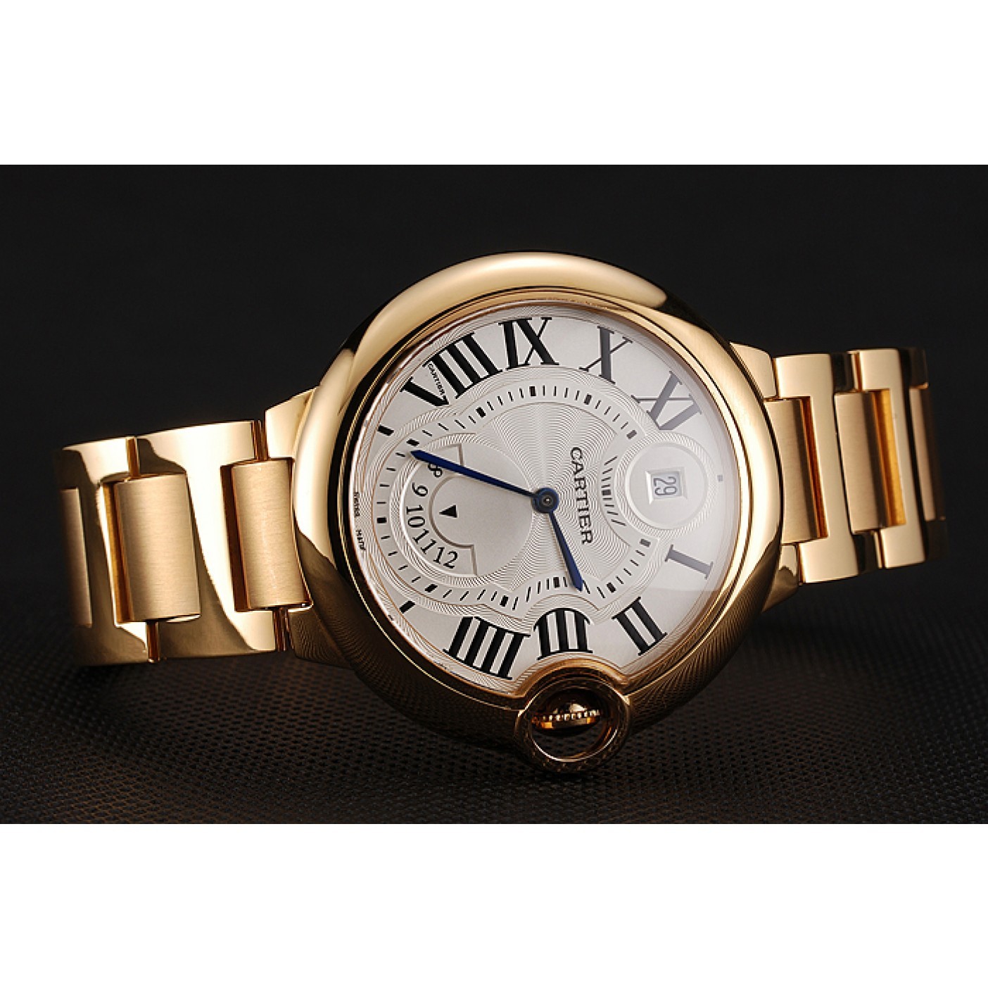 MiroTime Swiss Cartier Ballon Bleu Two Timezone White Dial Gold Case Gold Bracelet 1453873