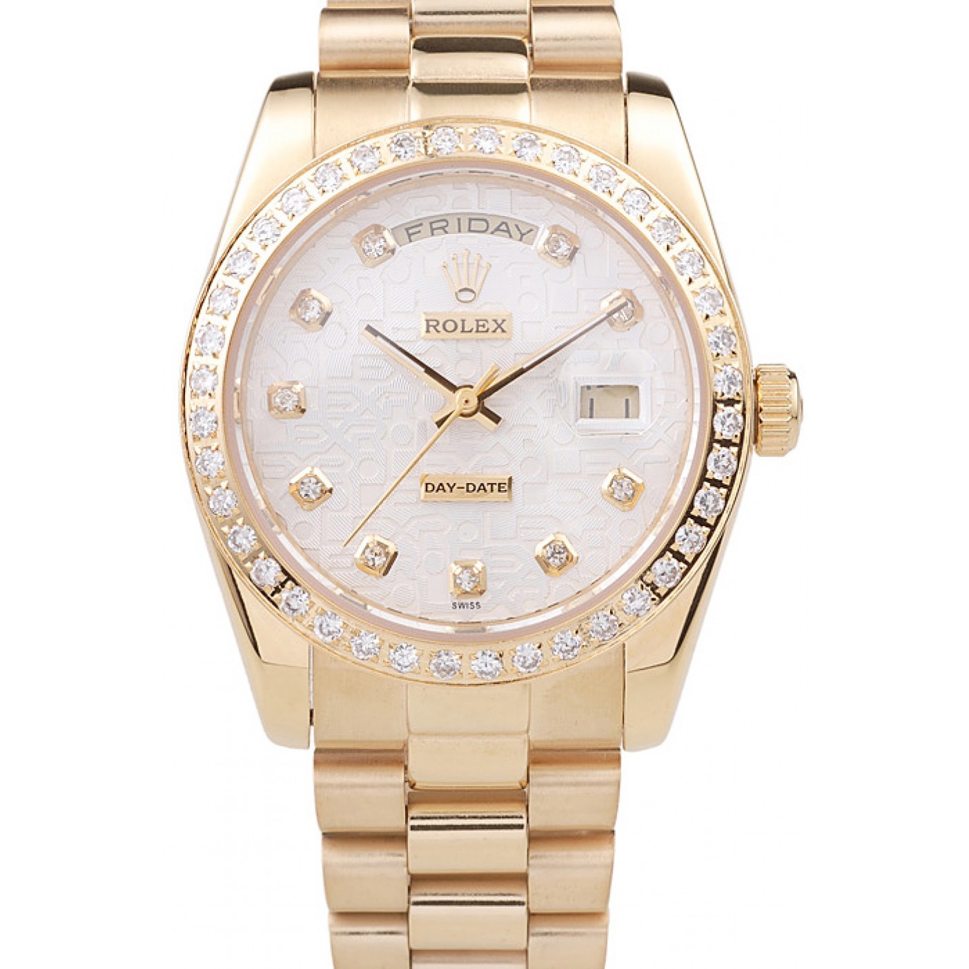 MiroTime Rolex Day-Date 18k Yellow Gold Plated Stainless Steel White Dial