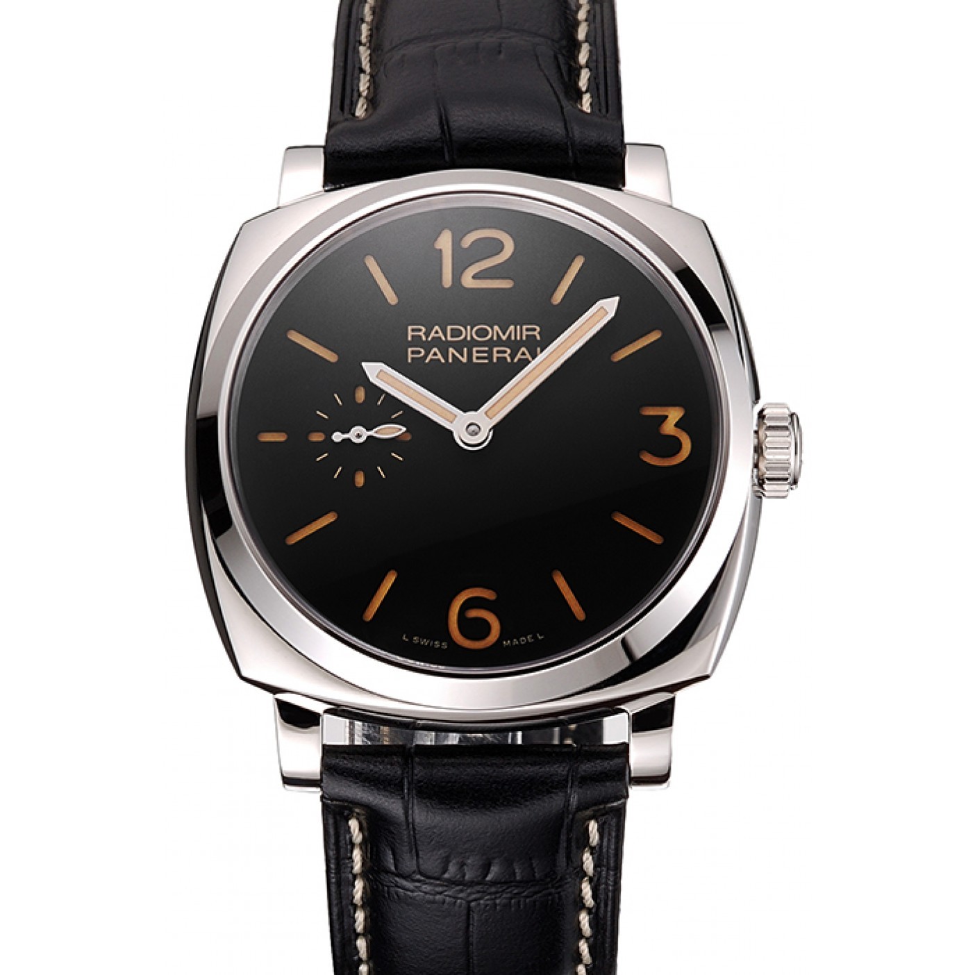 MiroTime Swiss Panerai Radiomir Black Dial Stainless Steel Case Black Leather Strap