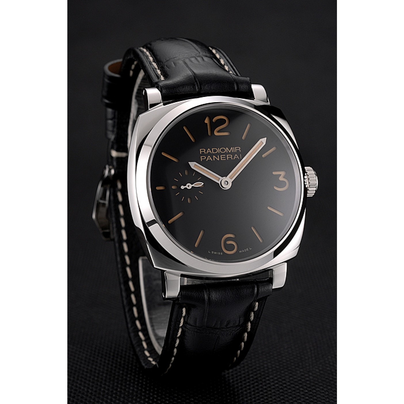 MiroTime Swiss Panerai Radiomir Black Dial Stainless Steel Case Black Leather Strap
