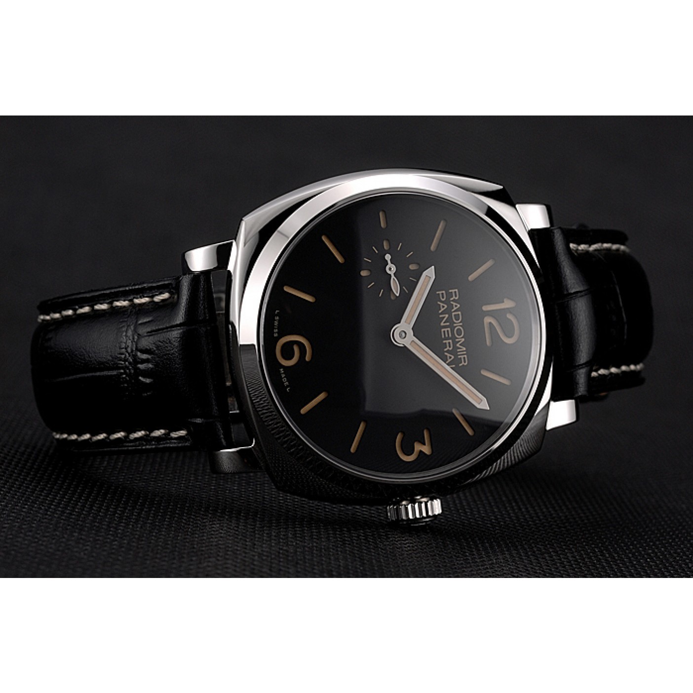 MiroTime Swiss Panerai Radiomir Black Dial Stainless Steel Case Black Leather Strap
