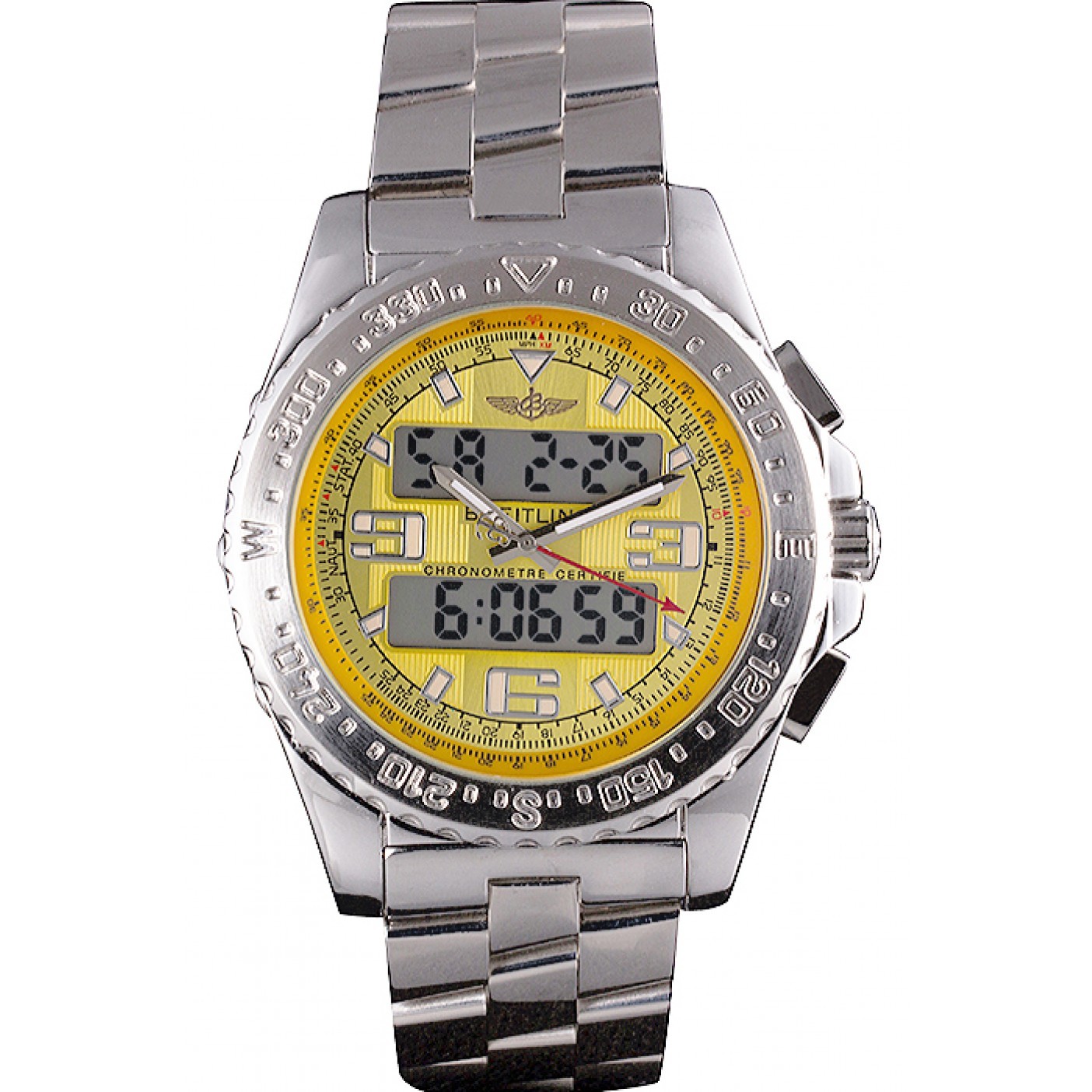 MiroTime Breitling Certifie Yellow Dial Stainless Steel Strap Rose Gold Bezel