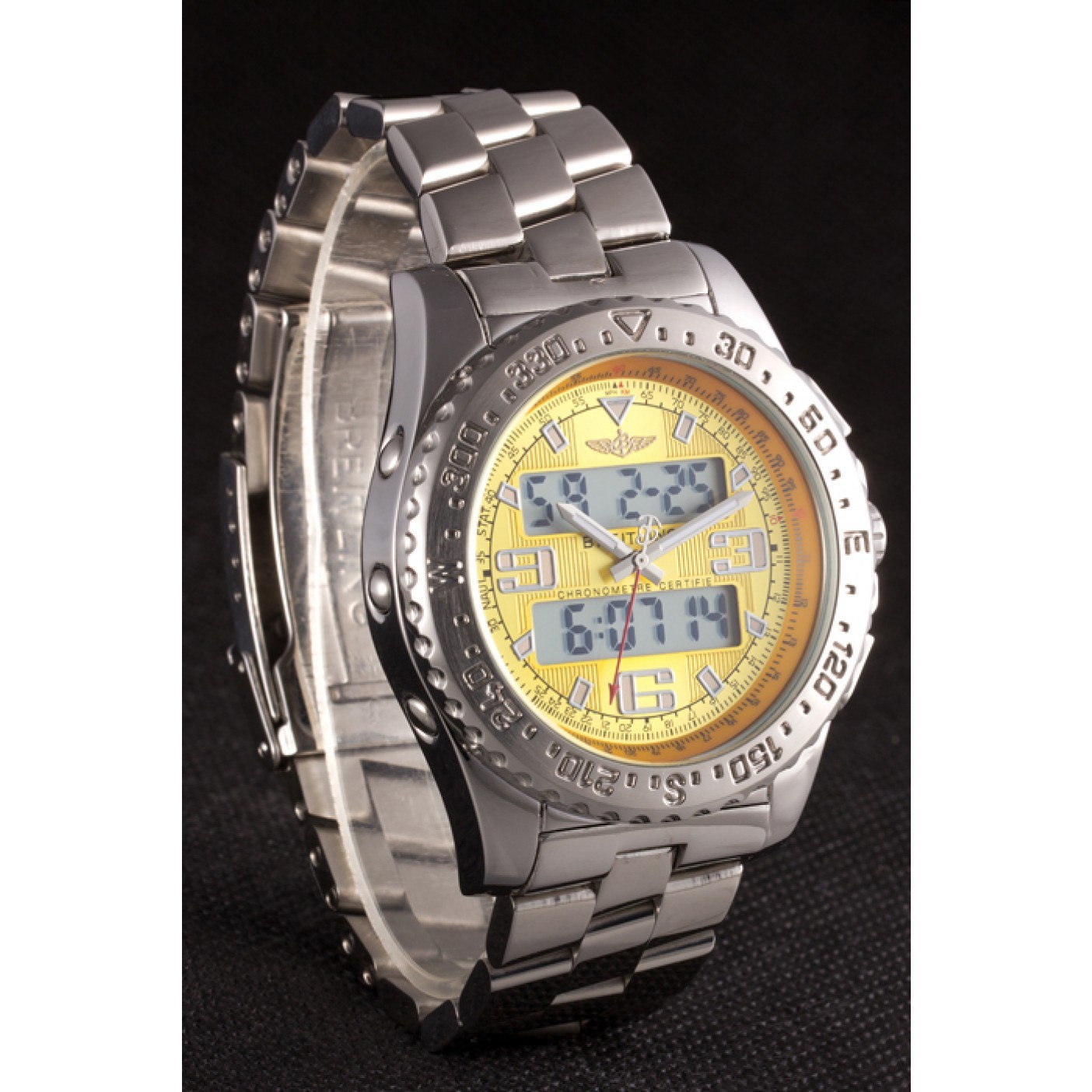 MiroTime Breitling Certifie Yellow Dial Stainless Steel Strap Rose Gold Bezel