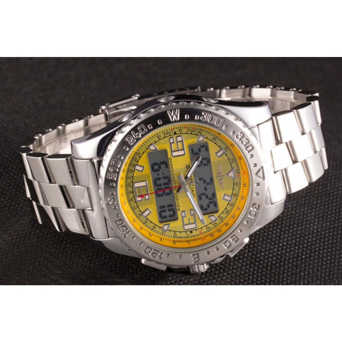 MiroTime Breitling Certifie Yellow Dial Stainless Steel Strap Rose Gold Bezel