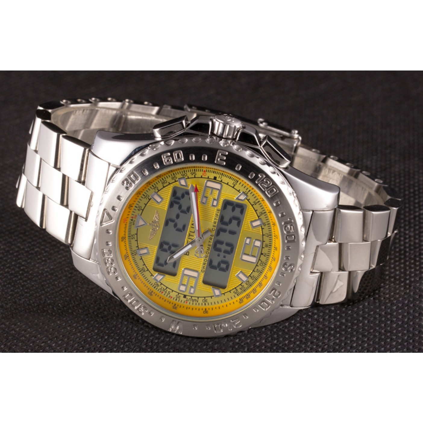 MiroTime Breitling Certifie Yellow Dial Stainless Steel Strap Rose Gold Bezel
