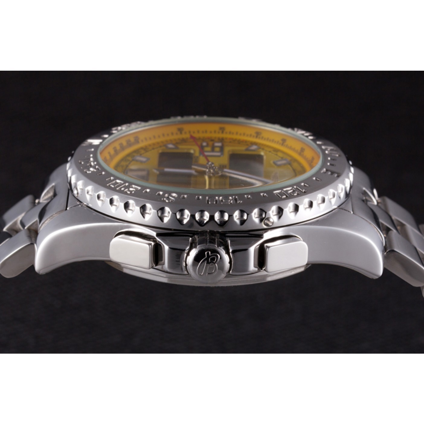MiroTime Breitling Certifie Yellow Dial Stainless Steel Strap Rose Gold Bezel