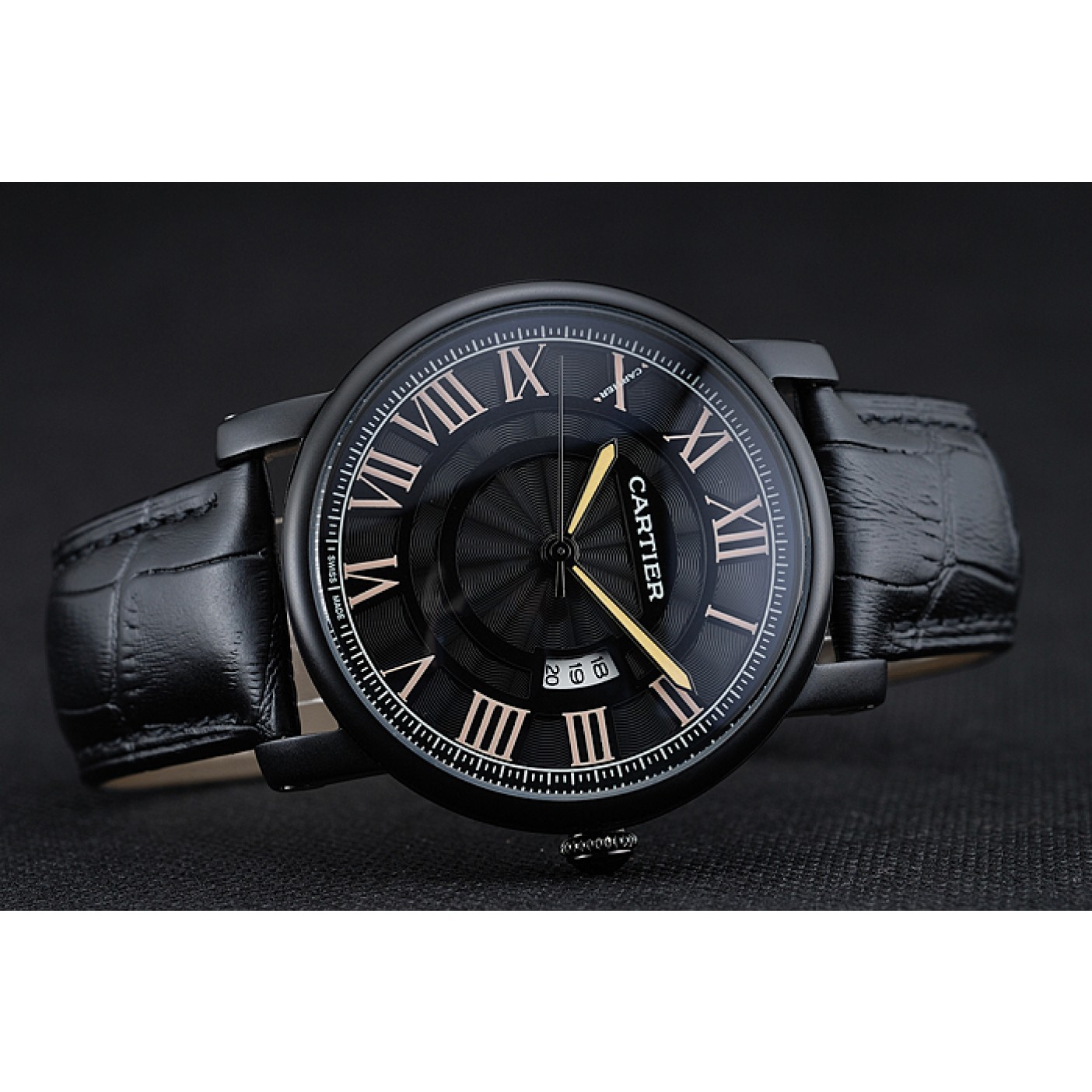 MiroTime Cartier Rotonde Black Dial Black Case Black Leather Bracelet 1454218