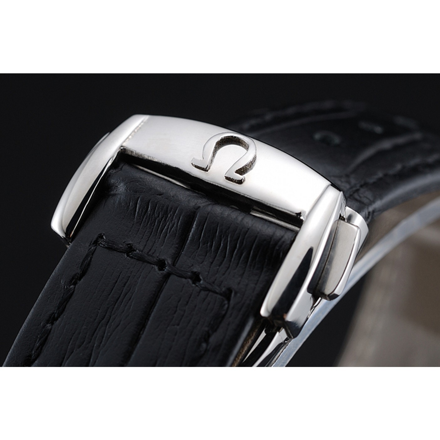 MiroTime Omega DeVille Prestige Black Dial Silver Diamond Case Black Leather Bracelet 1454120