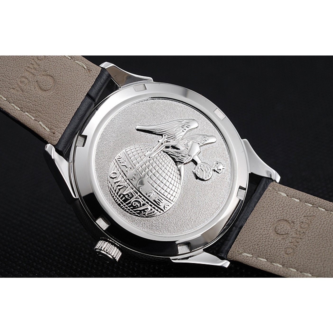 MiroTime Omega DeVille Prestige Black Dial Silver Diamond Case Black Leather Bracelet 1454120