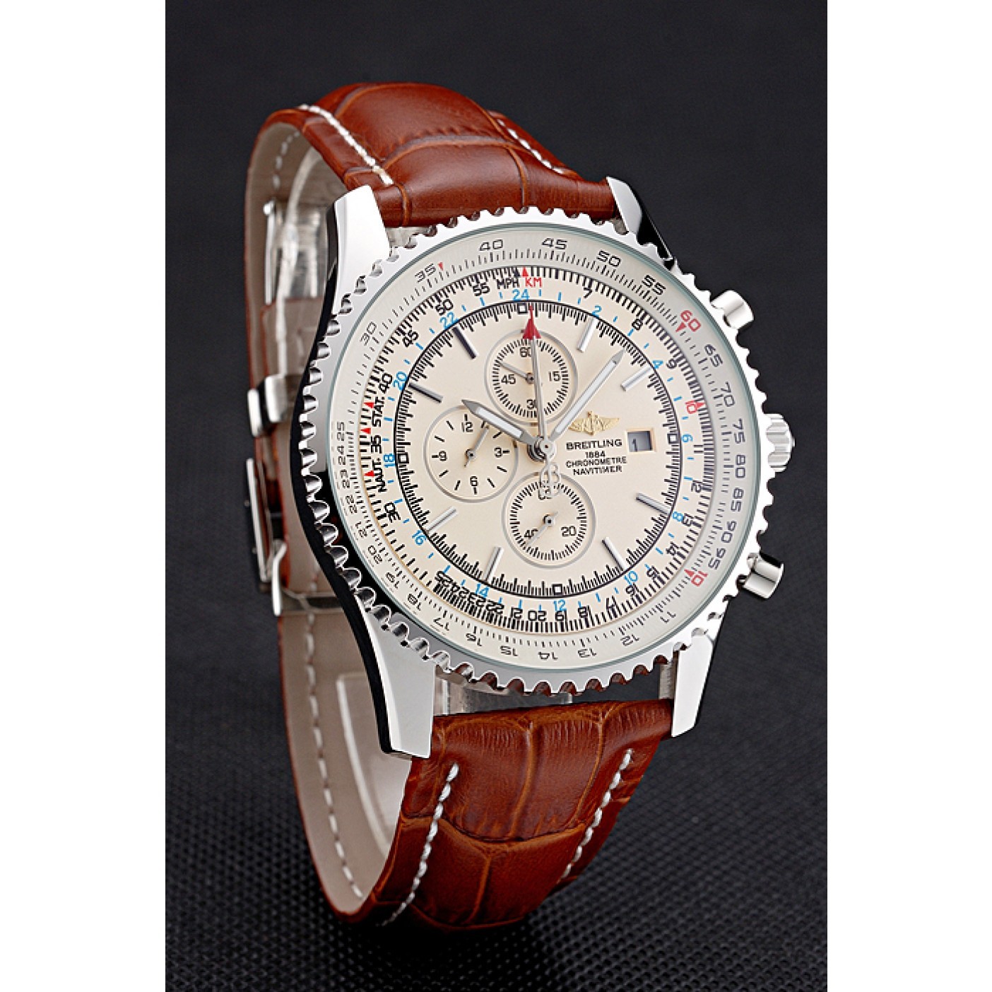 MiroTime Breitling Navitimer World White Dial Brown Leather Bracelet 622514