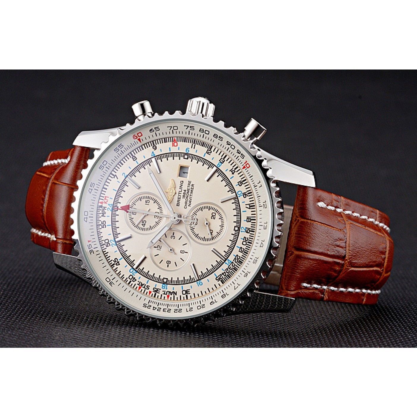 MiroTime Breitling Navitimer World White Dial Brown Leather Bracelet 622514