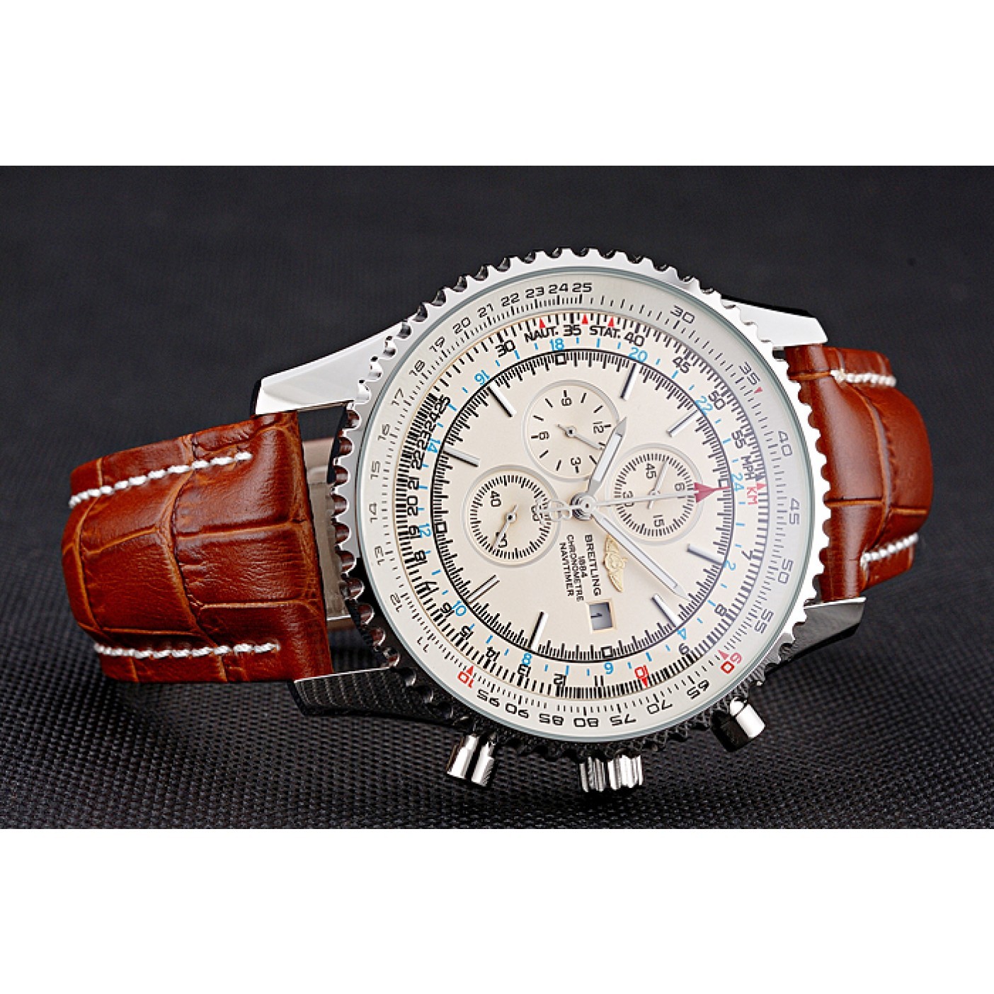 MiroTime Breitling Navitimer World White Dial Brown Leather Bracelet 622514