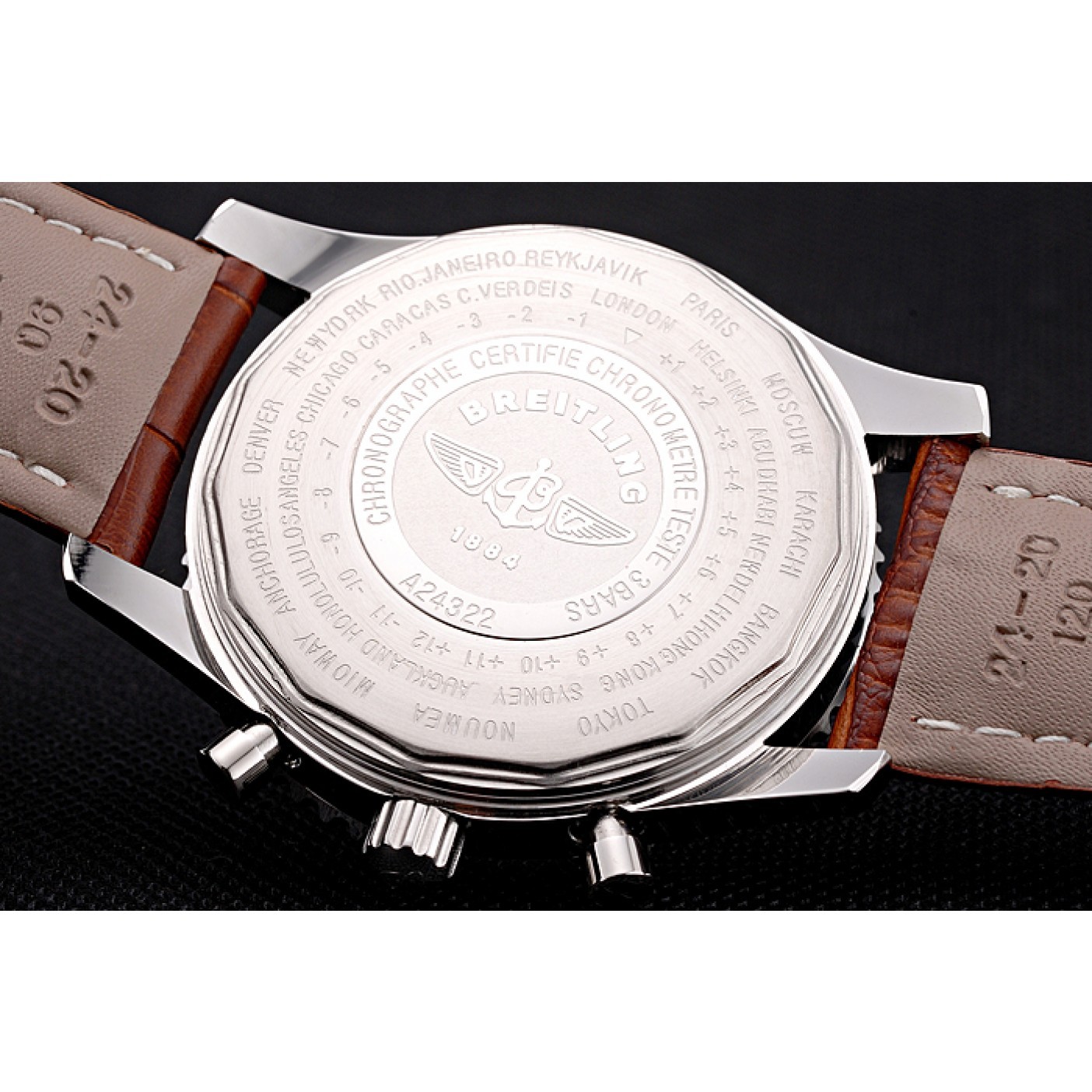 MiroTime Breitling Navitimer World White Dial Brown Leather Bracelet 622514
