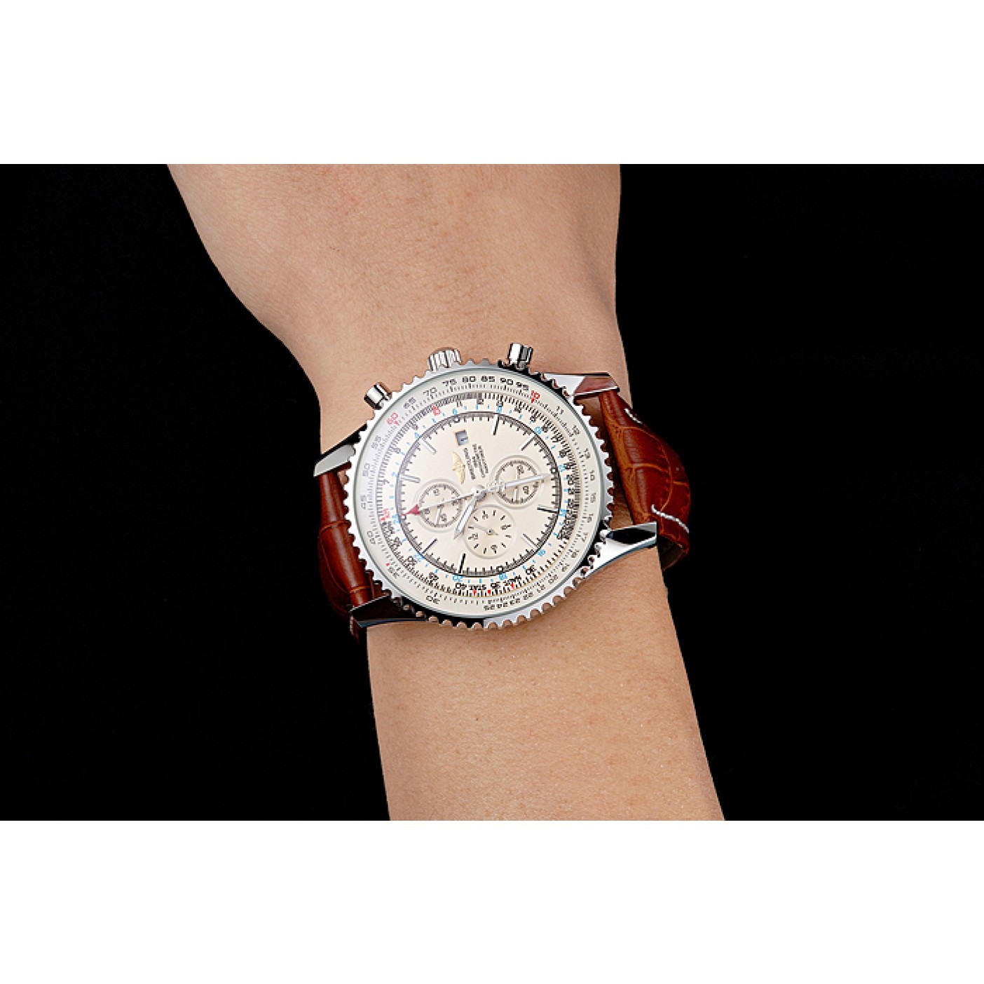 MiroTime Breitling Navitimer World White Dial Brown Leather Bracelet 622514