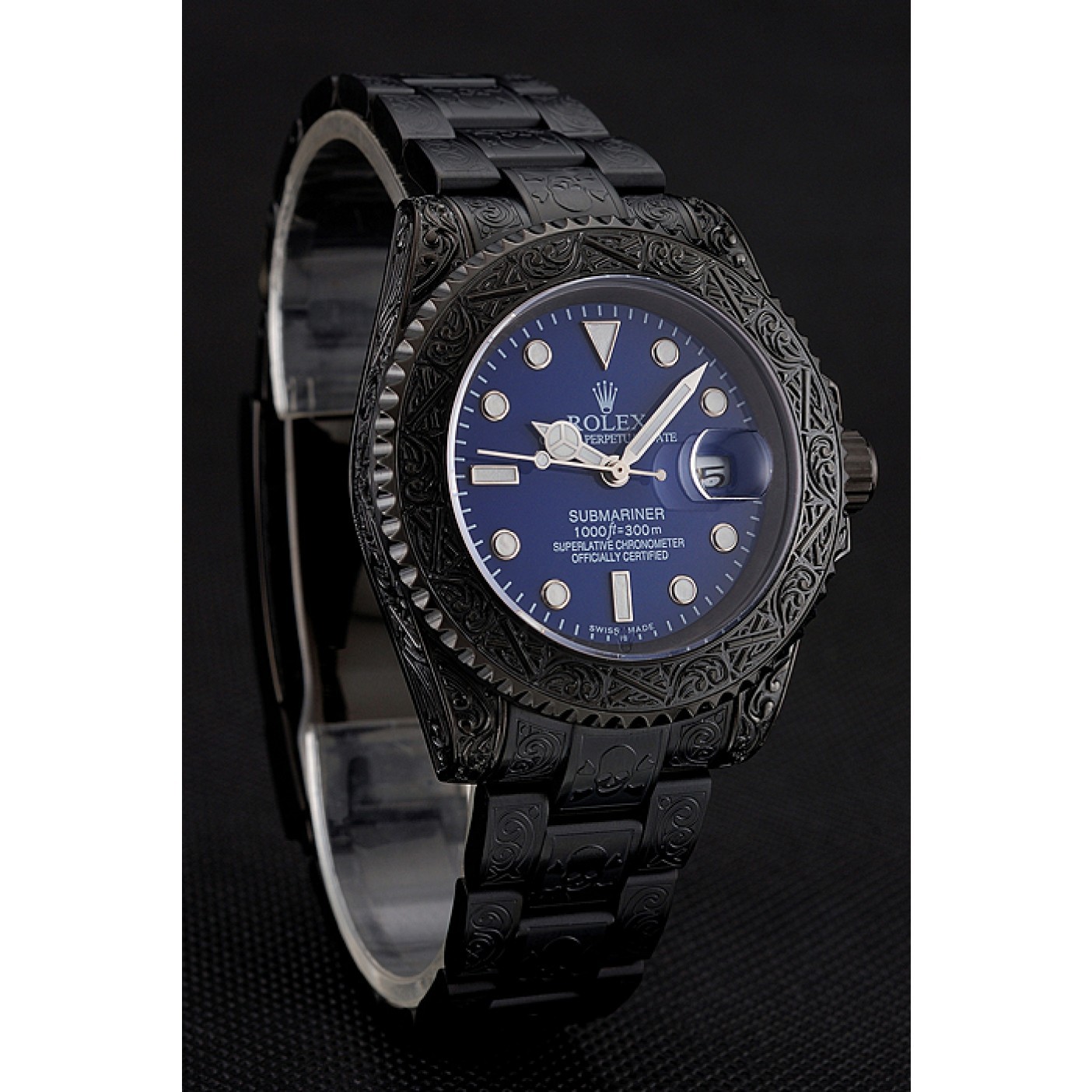 MiroTime Swiss Rolex Submariner Skull Limited Edition Blue Dial All Black Case And Bracelet 1454084