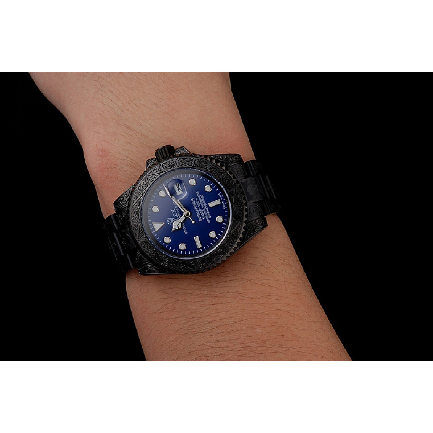 MiroTime Swiss Rolex Submariner Skull Limited Edition Blue Dial All Black Case And Bracelet 1454084