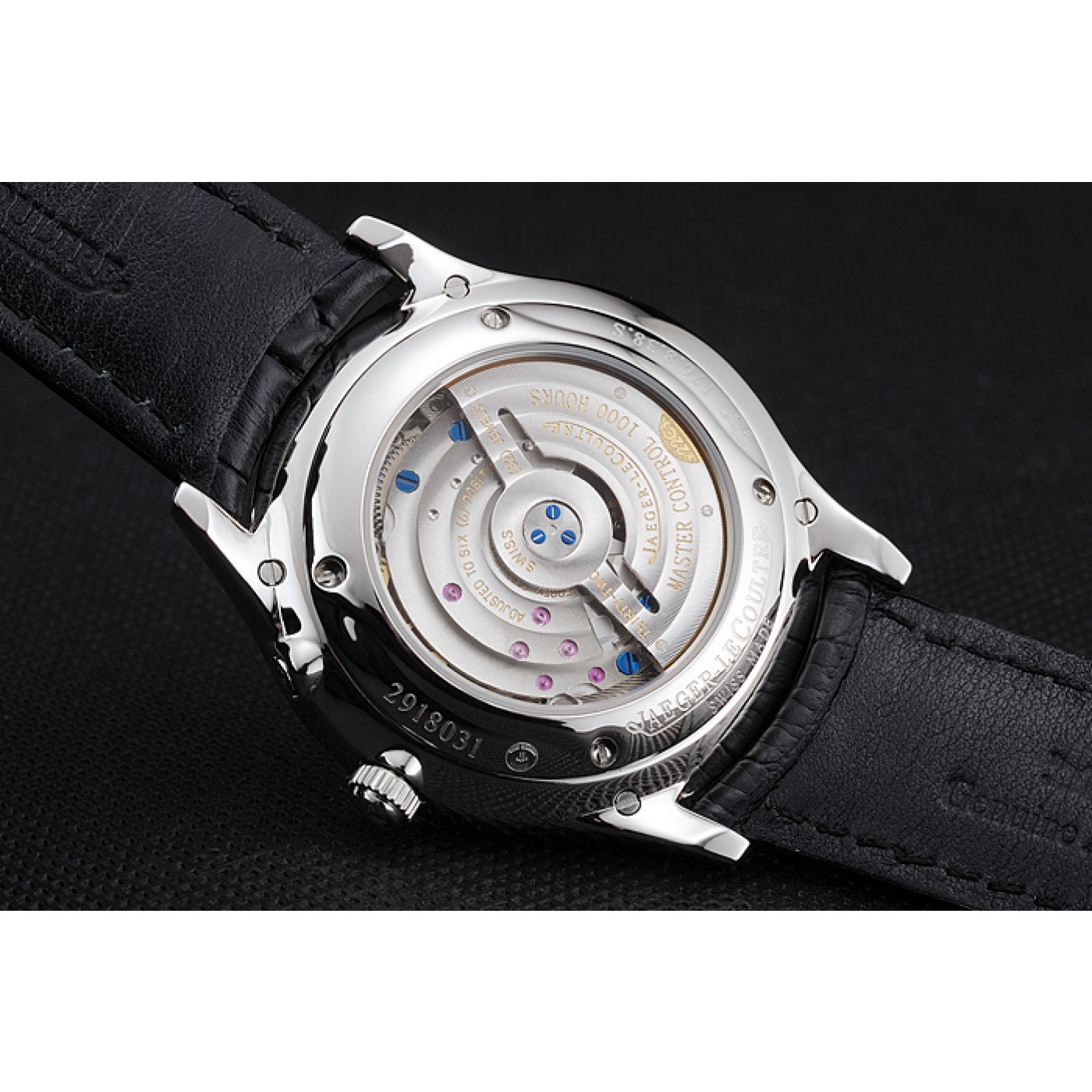 MiroTime Swiss Jaeger LeCoultre Master Ultra Thin Reserve De Marche White Dial Stainless Steel Case Black Leather Strap