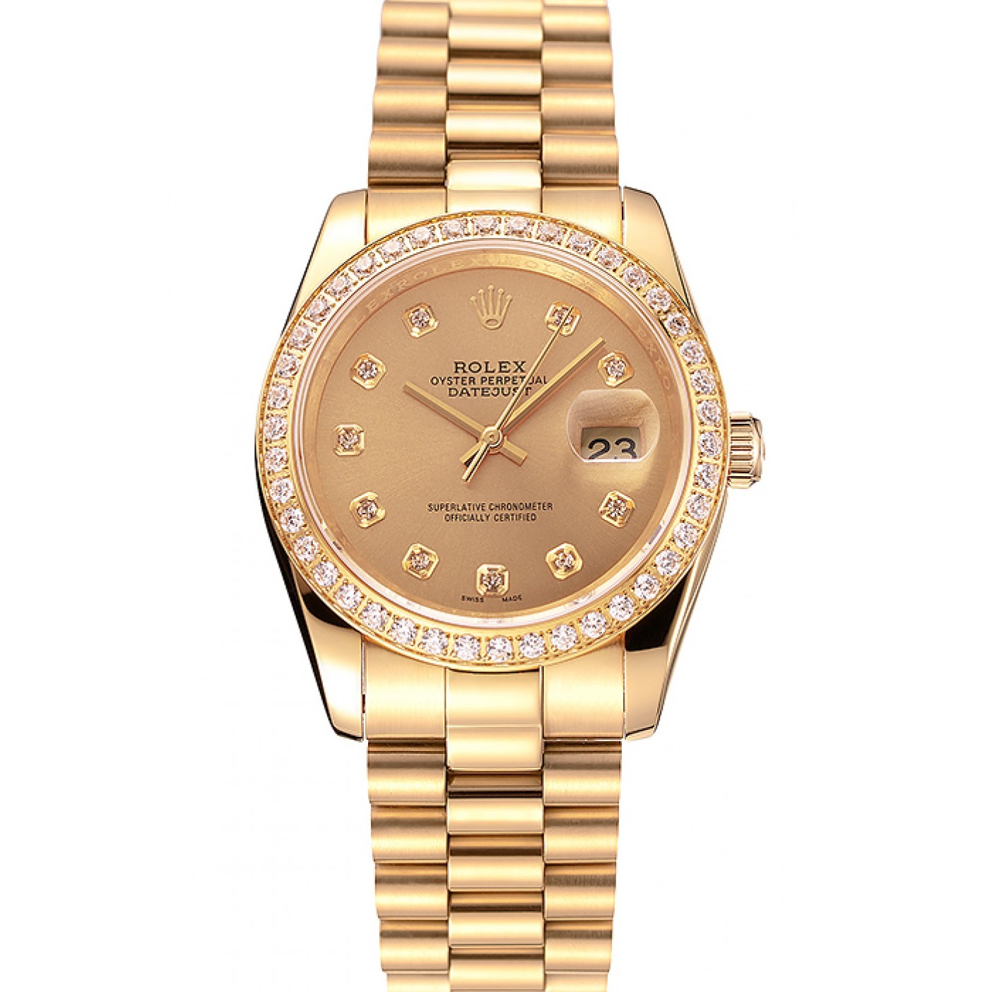 MiroTime Swiss Rolex Datejust Champagne Dial Diamond Bezel Gold Bracelet 1454097