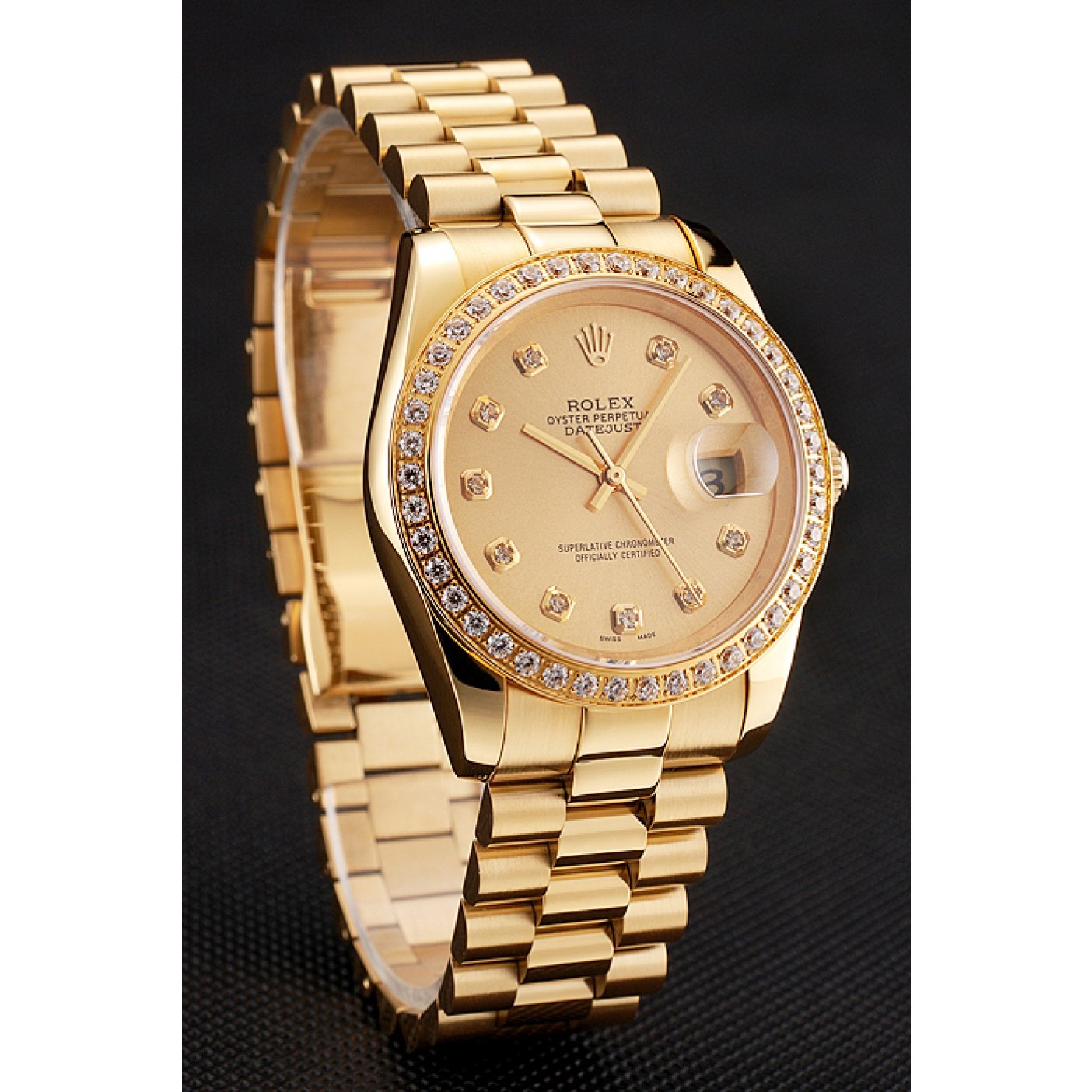 MiroTime Swiss Rolex Datejust Champagne Dial Diamond Bezel Gold Bracelet 1454097
