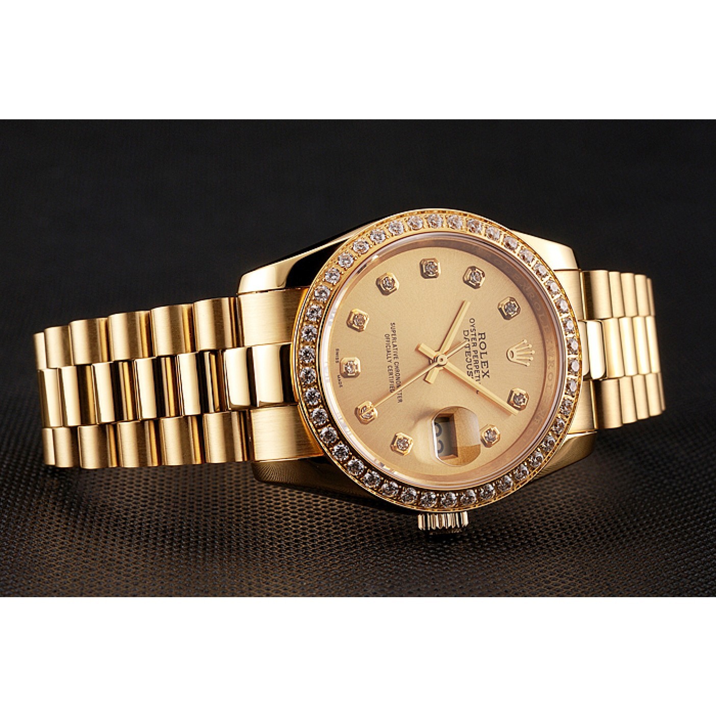 MiroTime Swiss Rolex Datejust Champagne Dial Diamond Bezel Gold Bracelet 1454097