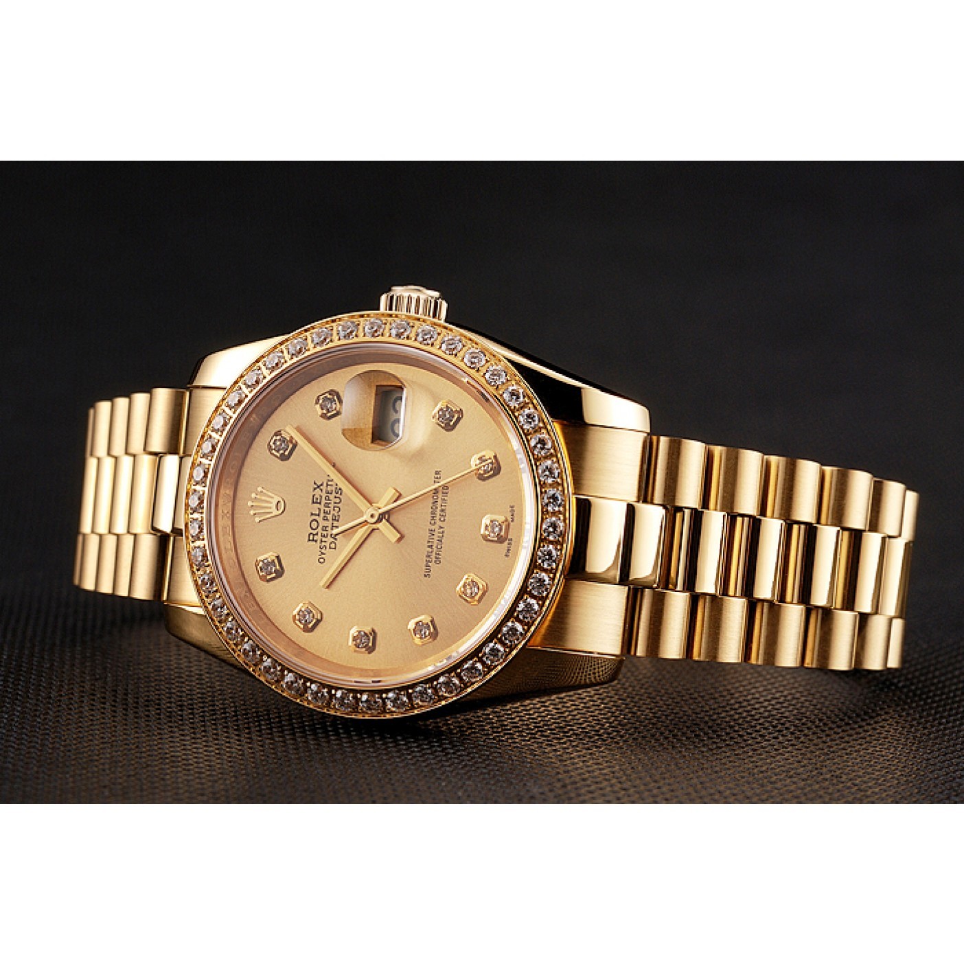 MiroTime Swiss Rolex Datejust Champagne Dial Diamond Bezel Gold Bracelet 1454097