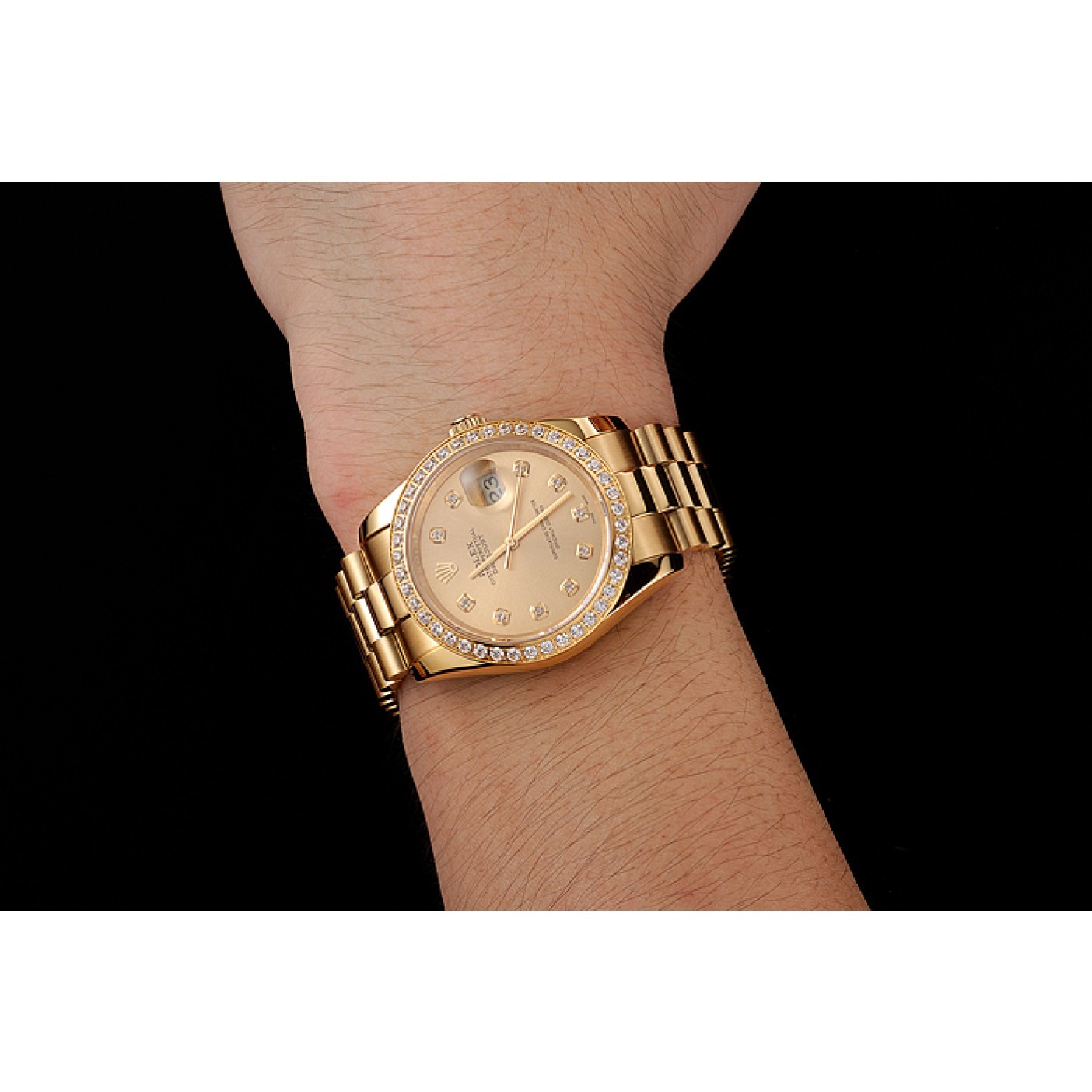 MiroTime Swiss Rolex Datejust Champagne Dial Diamond Bezel Gold Bracelet 1454097