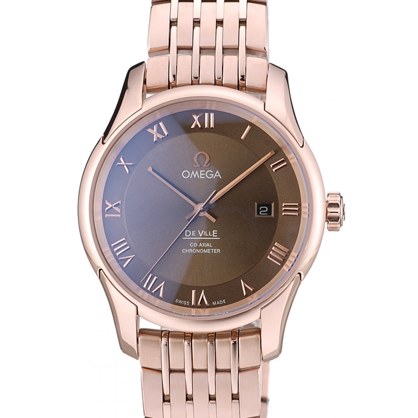 MiroTime Omega Swiss DeVille Rose Gold Bezel Roman Numbers Brown Dial 7610