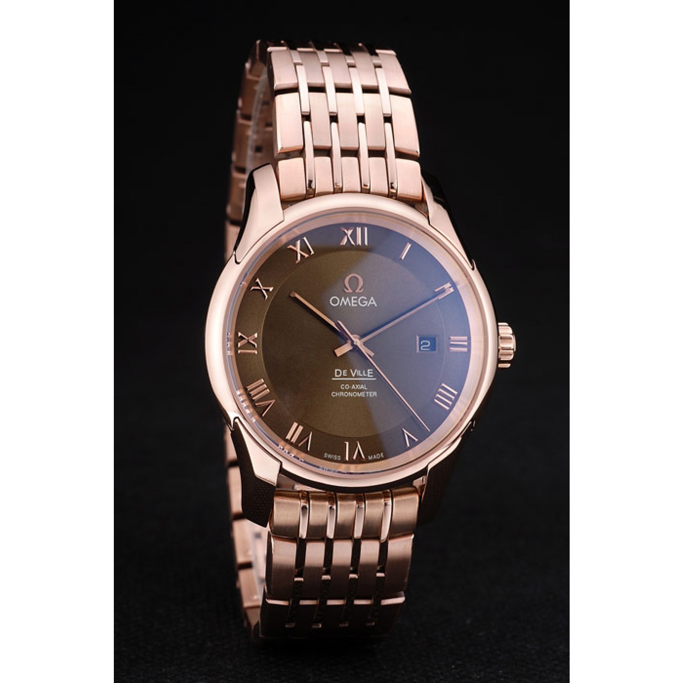 MiroTime Omega Swiss DeVille Rose Gold Bezel Roman Numbers Brown Dial 7610