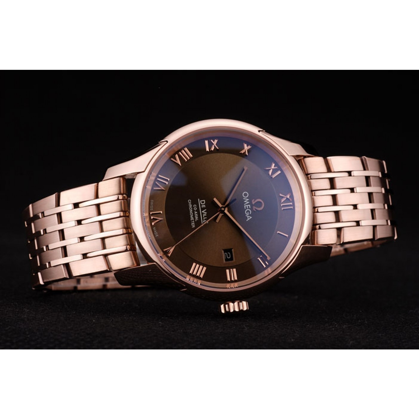 MiroTime Omega Swiss DeVille Rose Gold Bezel Roman Numbers Brown Dial 7610