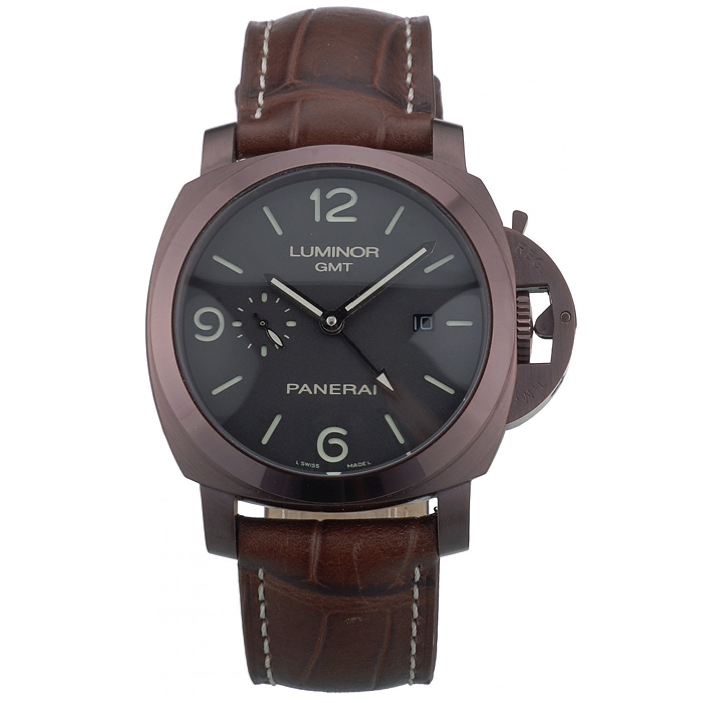 MiroTime Panerai Luminor Brown Leather Strap Black Dial 80160