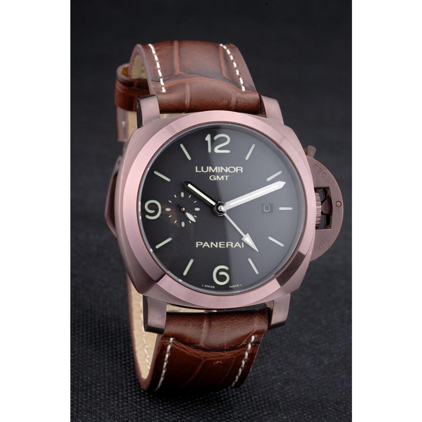 MiroTime Panerai Luminor Brown Leather Strap Black Dial 80160
