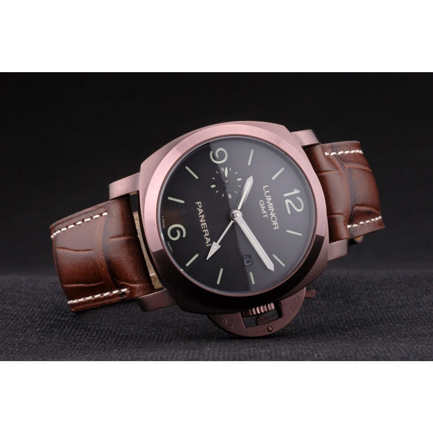 MiroTime Panerai Luminor Brown Leather Strap Black Dial 80160