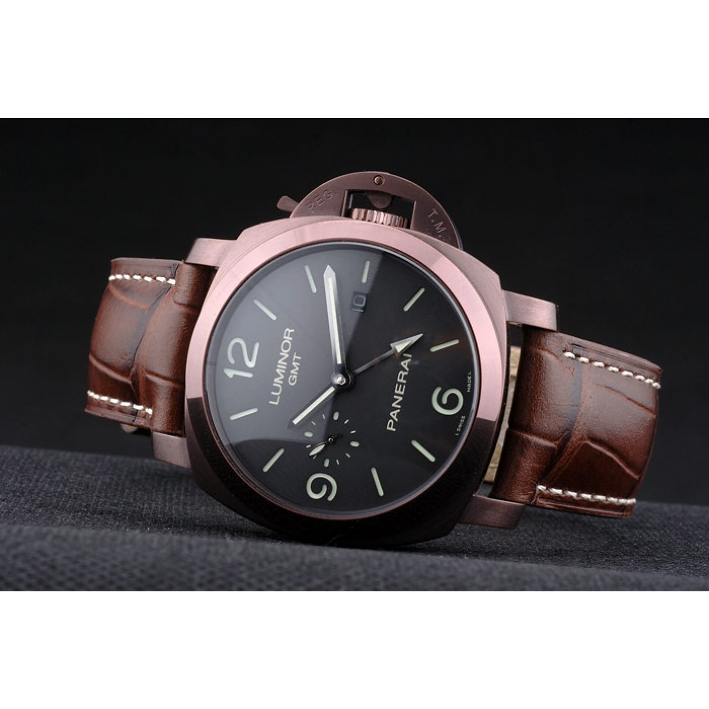 MiroTime Panerai Luminor Brown Leather Strap Black Dial 80160
